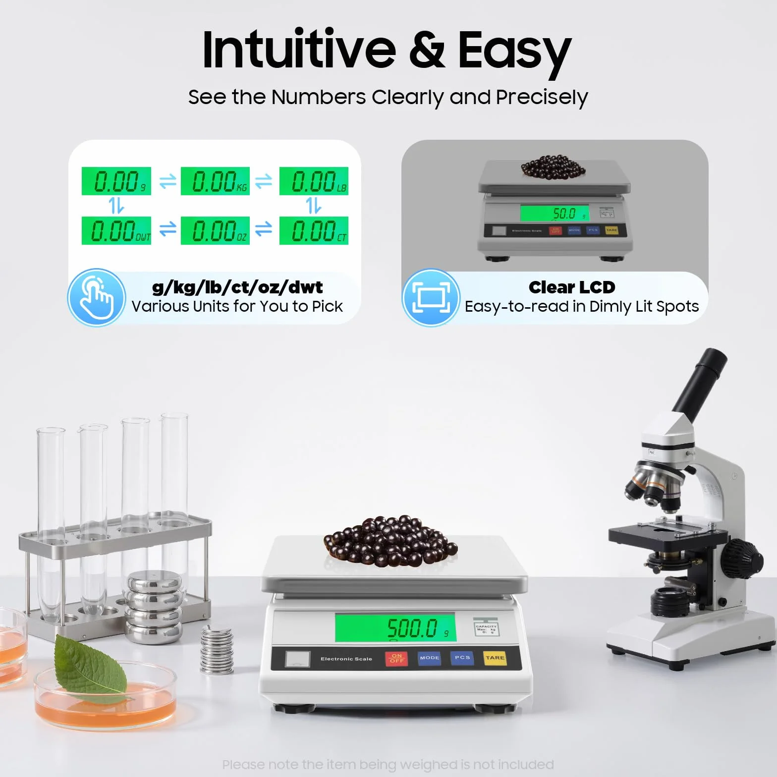 Báscula digital de cocina 7,5 kg/0,1 g – Báscula de precisión con función de tara, LCD, protección contra sobrecargas para laboratorio y cocina