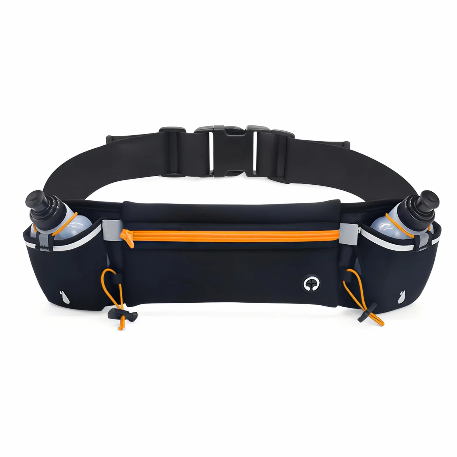 Cinturón para Correr con Botellas de Agua 2x180ML Riñonera de Hidratación Ajustable Impermeable Negro Naranja