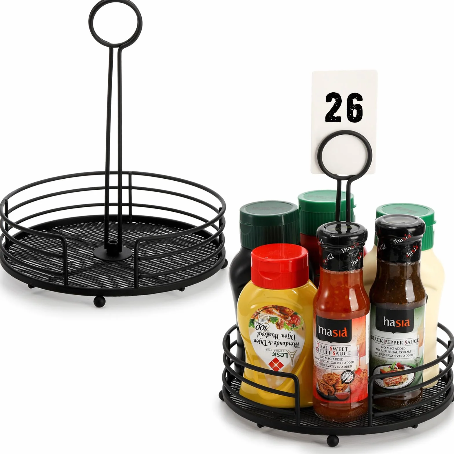 ZOOFOX Paquete de 2 organizadores de condimentos de metal, organizador de especias de mesa para despensa de cocina, mesas de patio, encimera, picnics, mesa de comedor, barbacoa