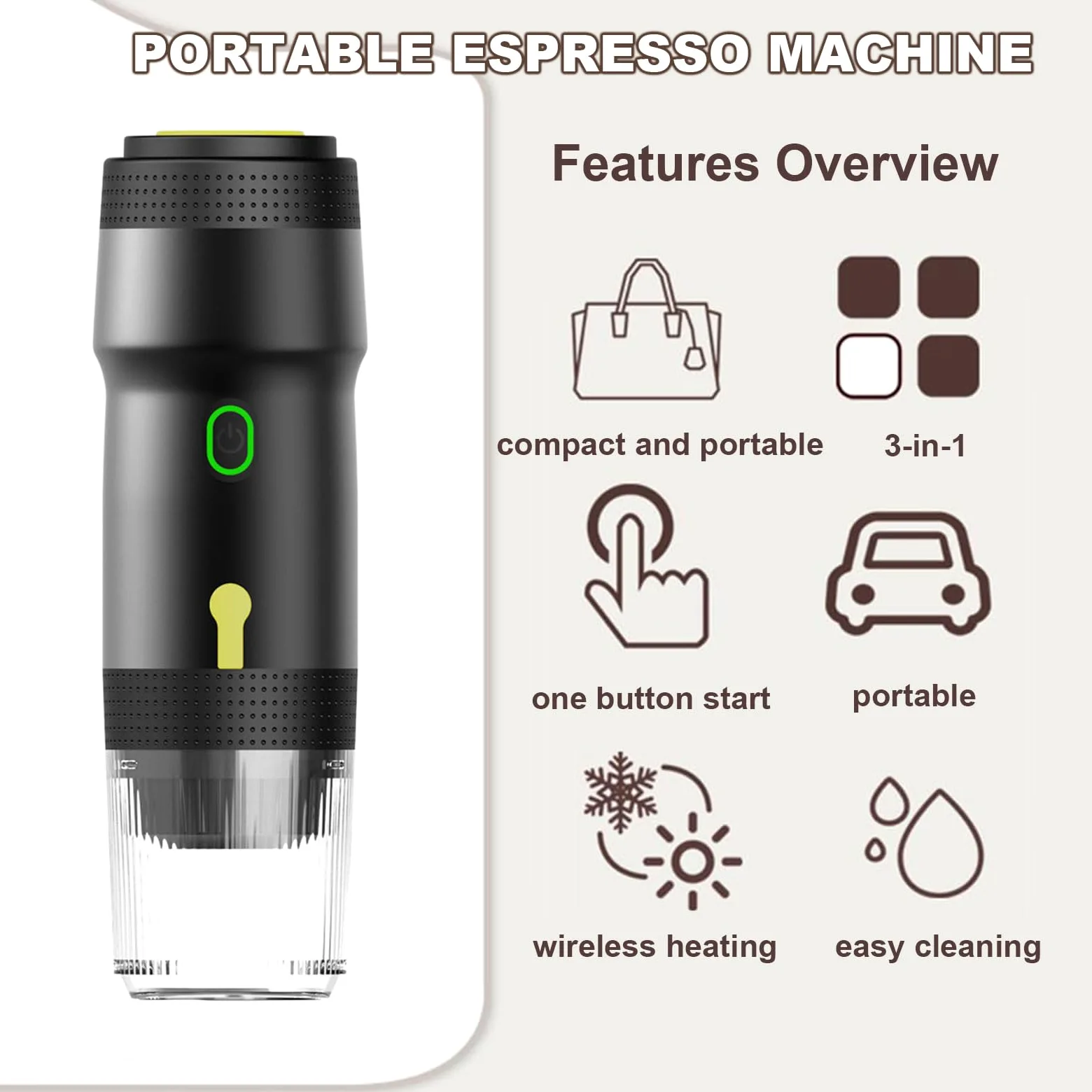Cafetera eléctrica portátil 3 en 1 con batería de 7500 mAh, calentamiento rápido en 5 minutos, ideal para camping y viajes