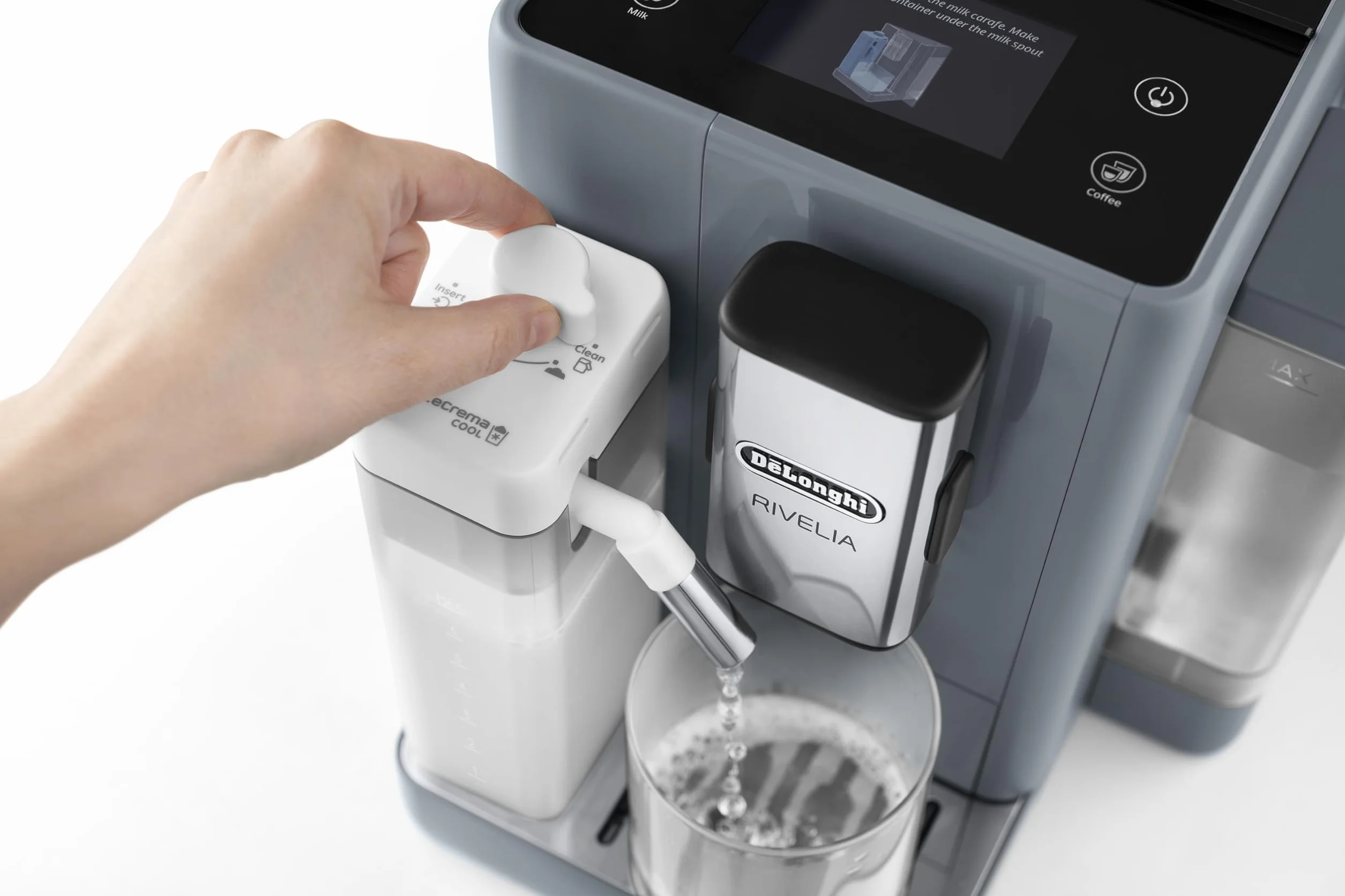 De'Longhi Rivelia LatteCrema Cool Upgrade Set para Recetas Frías DLSC032, Espumador Leche Fría para Máquinas de Café Rivelia, Incluye Jarra LatteCrema Cool, 2 Vasos Doble Pared de 400ml y 2 de 480ml
