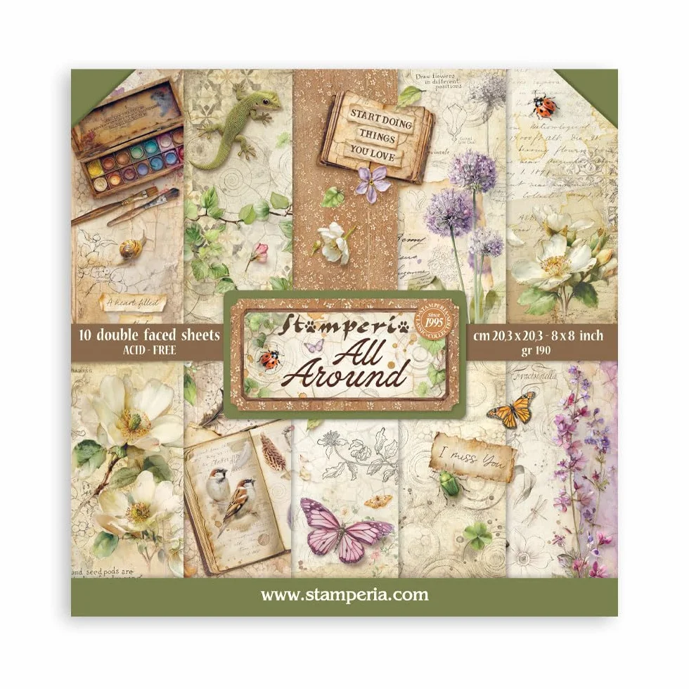 Stamperia - Scrapbook Paper Pad for Scrapbooks, Albums, Cards, Bullet Journals and More, Acid Free, Double-Sided, Perfect for Hobbies, Crafts, and Gifting (All Around) (20.3 x 20.3cm)