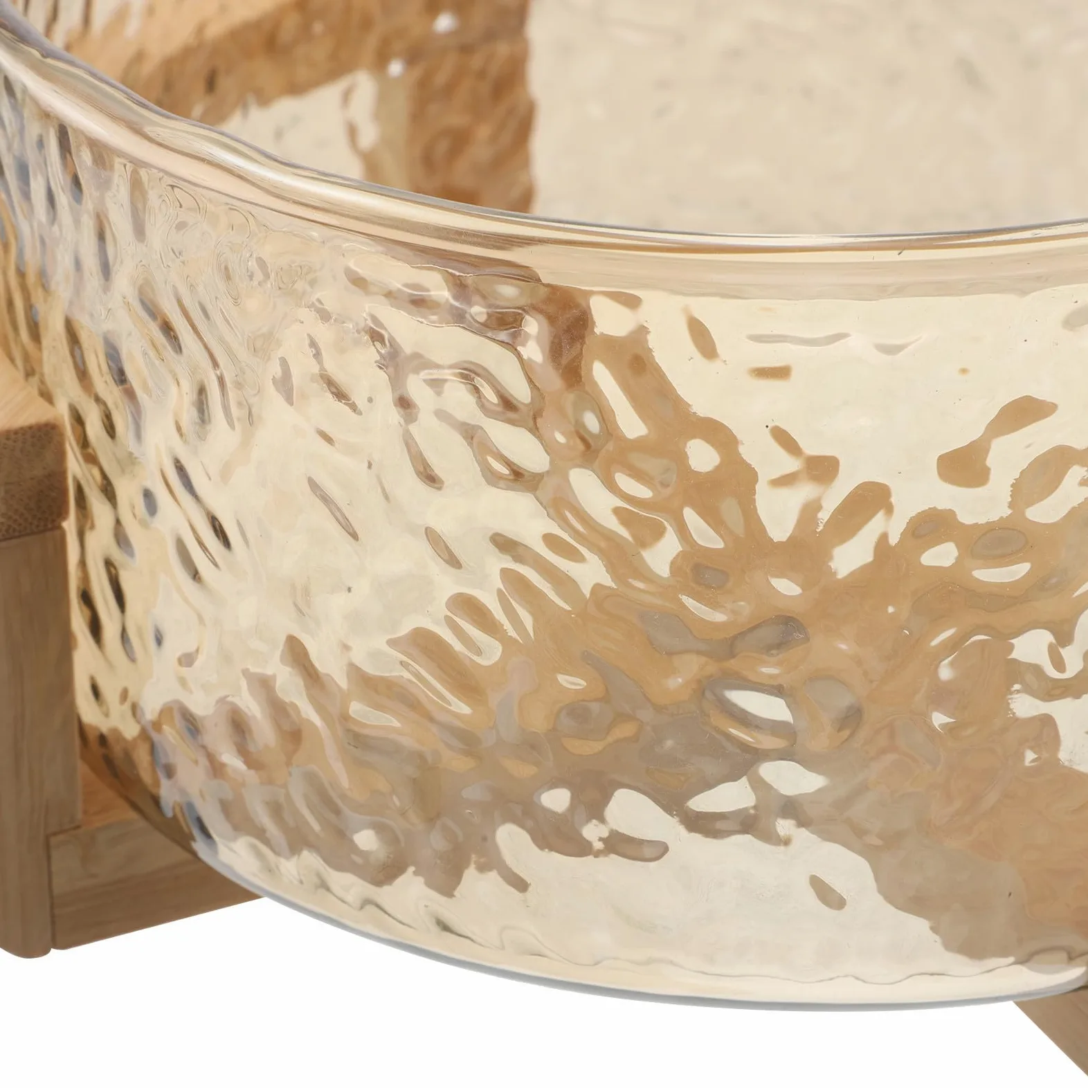 Bol de Ensalada de Vidrio con Efecto de Ondas de Agua y Soporte Seguro de Bambú Dorado, Elegante y Funcional para Uso Diario y Fiestas, Tamaño 21x17.5x10cm