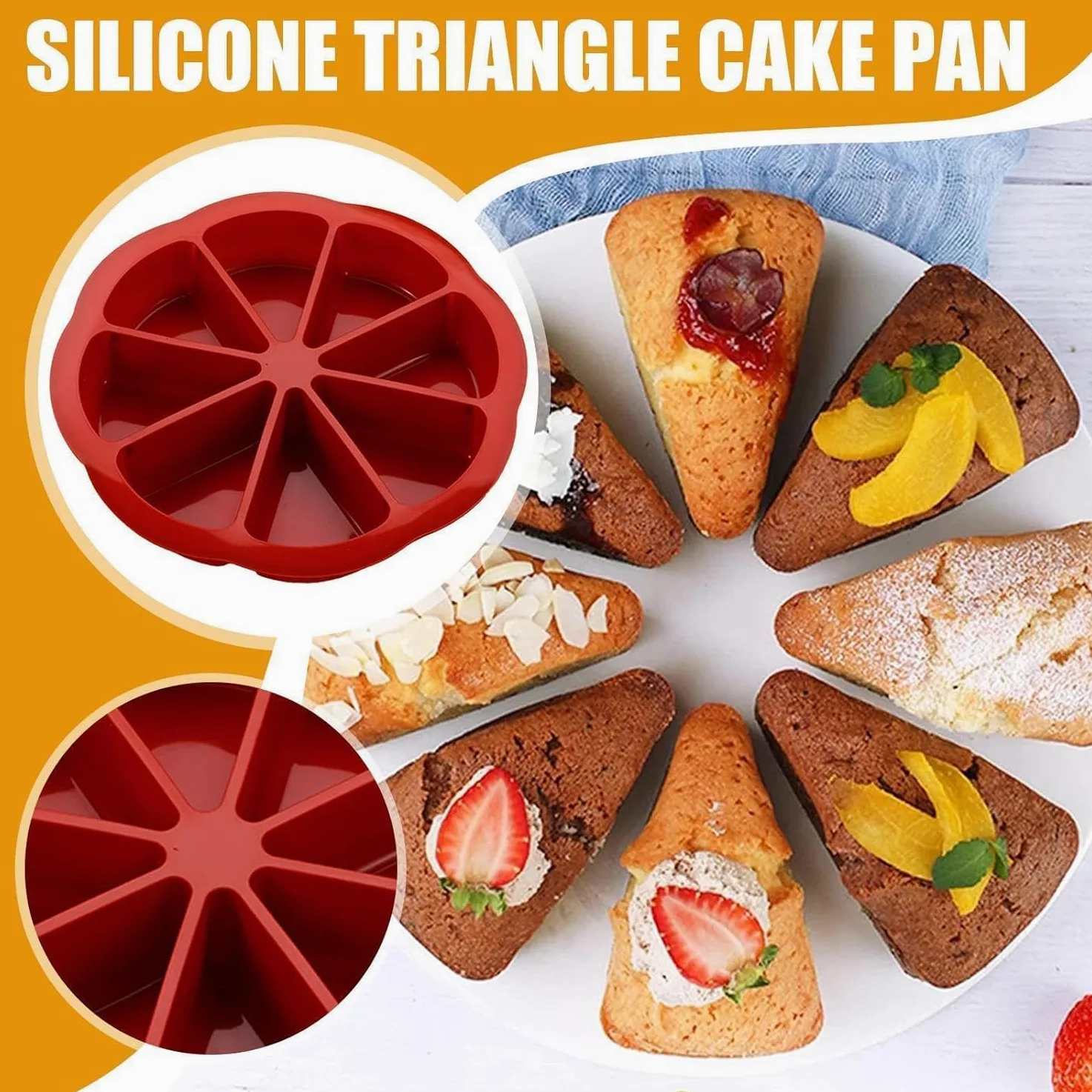 Molde de silicona para tartas de 8 cavidades, moldes de silicona para hornear, molde antiadherente para rebanadas de pizza, molde de silicona para tartas, molde triangular para pasteles, herramienta
