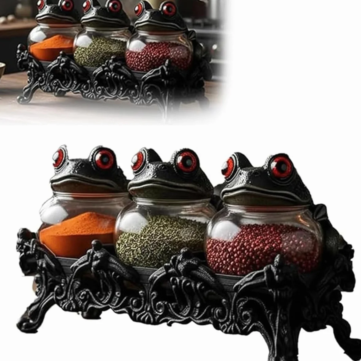 Tarros de especias de boticario con forma de rana Elegantes recipientes de cerámica con ranas, equipados con exquisitas tapas de rana. Recipientes para almacenar