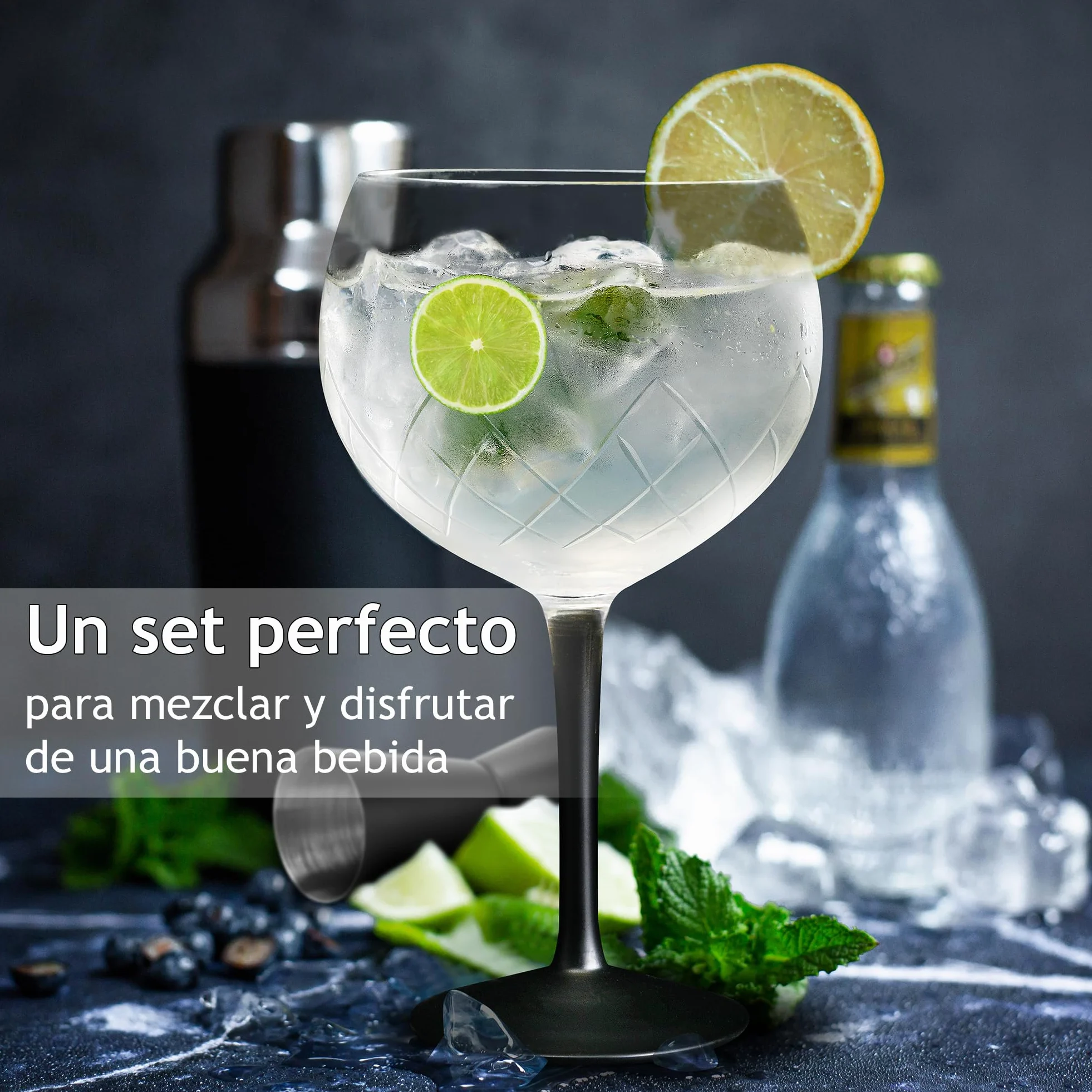 MIAMIO - set de 2 copas de ginebra 650 ml Crystaluna para cocina | Copas de ginebra para gin tonic y cócteles, 650 ml, Crystaluna. Diseño moderno y práctico para la cocina y el día a día.