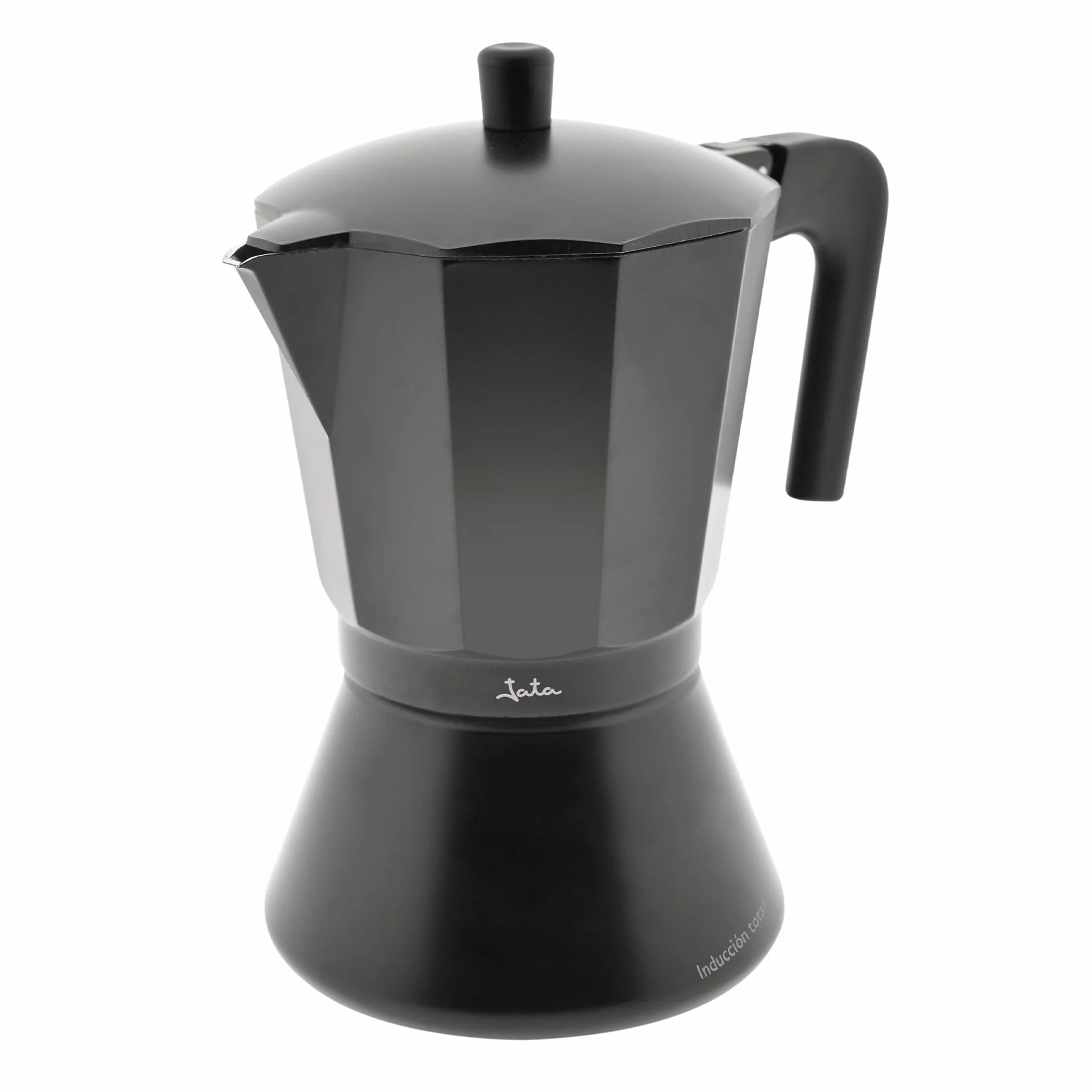 Jata CFI6 - Cafetera Italiana Inducción, Capacidad 6 Tazas, Apta para Todo Tipo de Cocinas, Cuerpo Aluminio, Negro