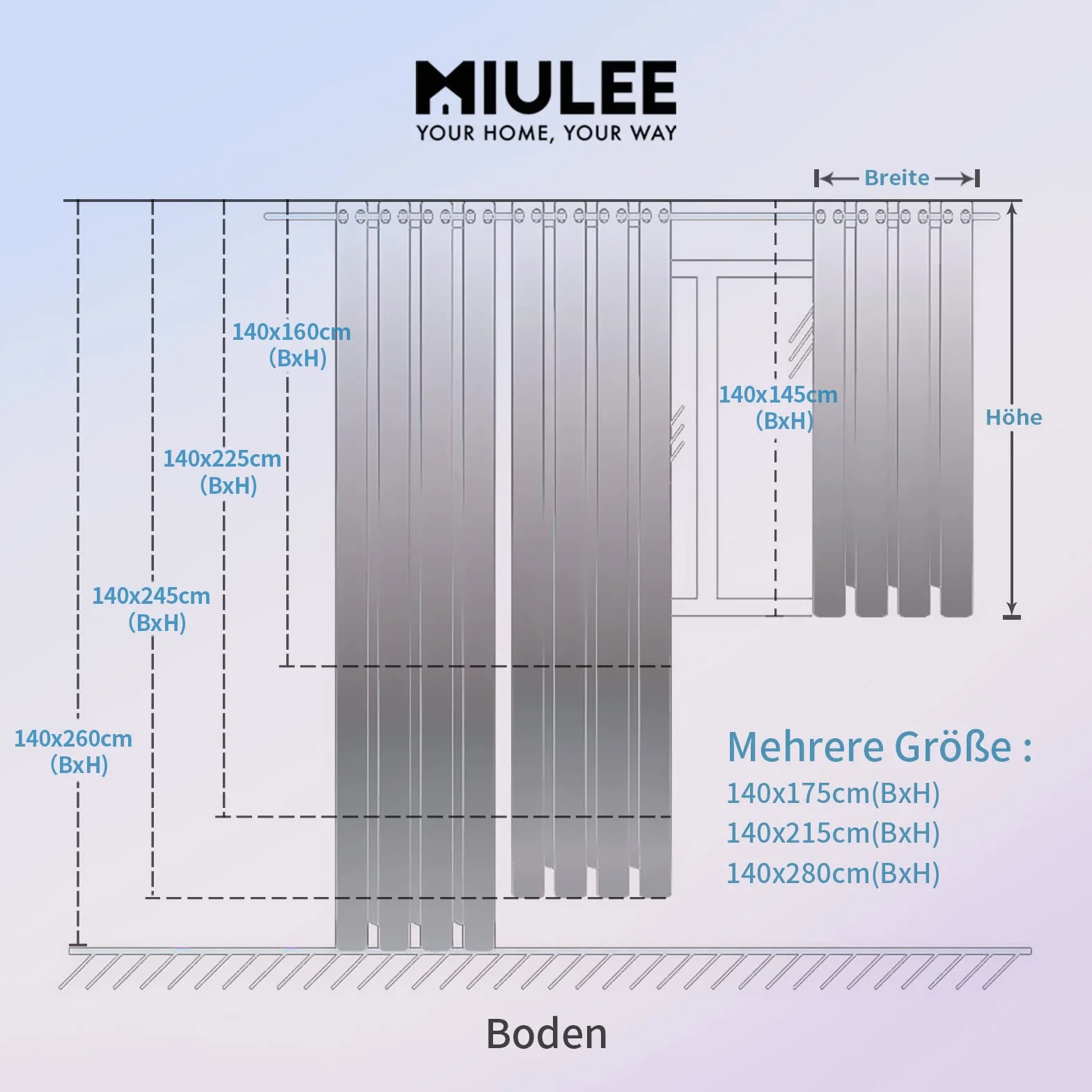 MIULEE Cortina Visillo Bordado Translucido 140x145cm Gris 2 Hojas