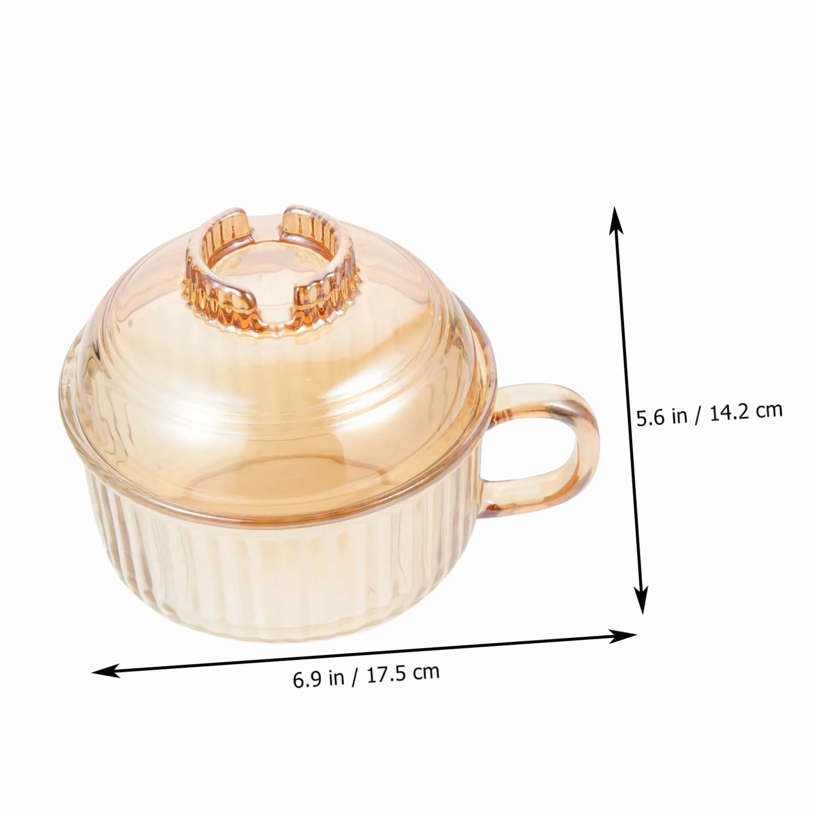 Tazón de Sopa de Vidrio con Asa y Tapa Ámbar con Diseño Vertical, Recipiente Práctico para Cocinar al Vapor, Apto Microondas, para Uso Doméstico y Estofados, Adecuado para Sopas