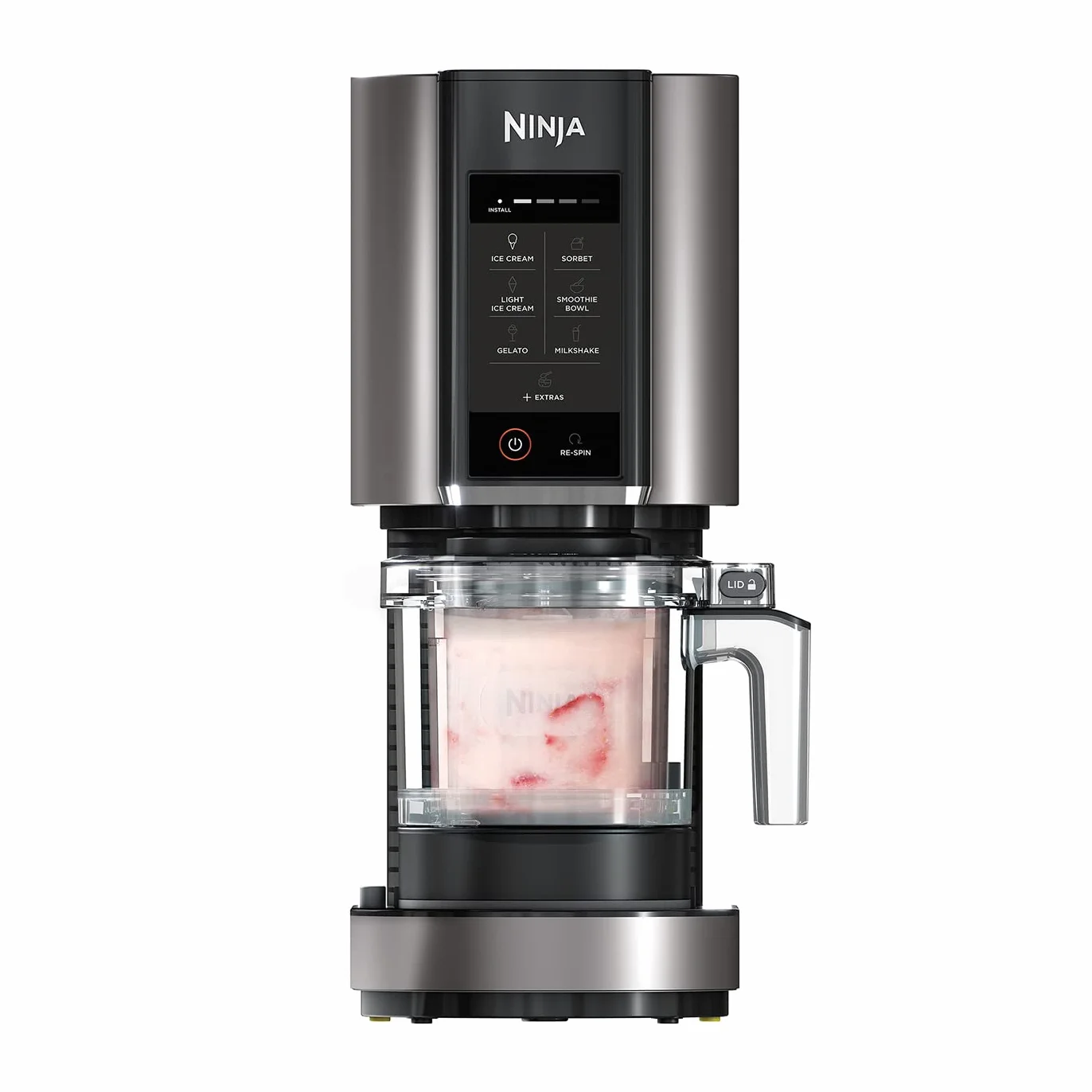 Ninja CREAMi Heladera Eléctrica Multifunción - 7 Programas para Helado, Gelato, Sorbete, Smoothie Bowls y Batidos - 2 Tarrinas con Capacidad Total de 1,4 l - Negro y Plata, NC302EU
