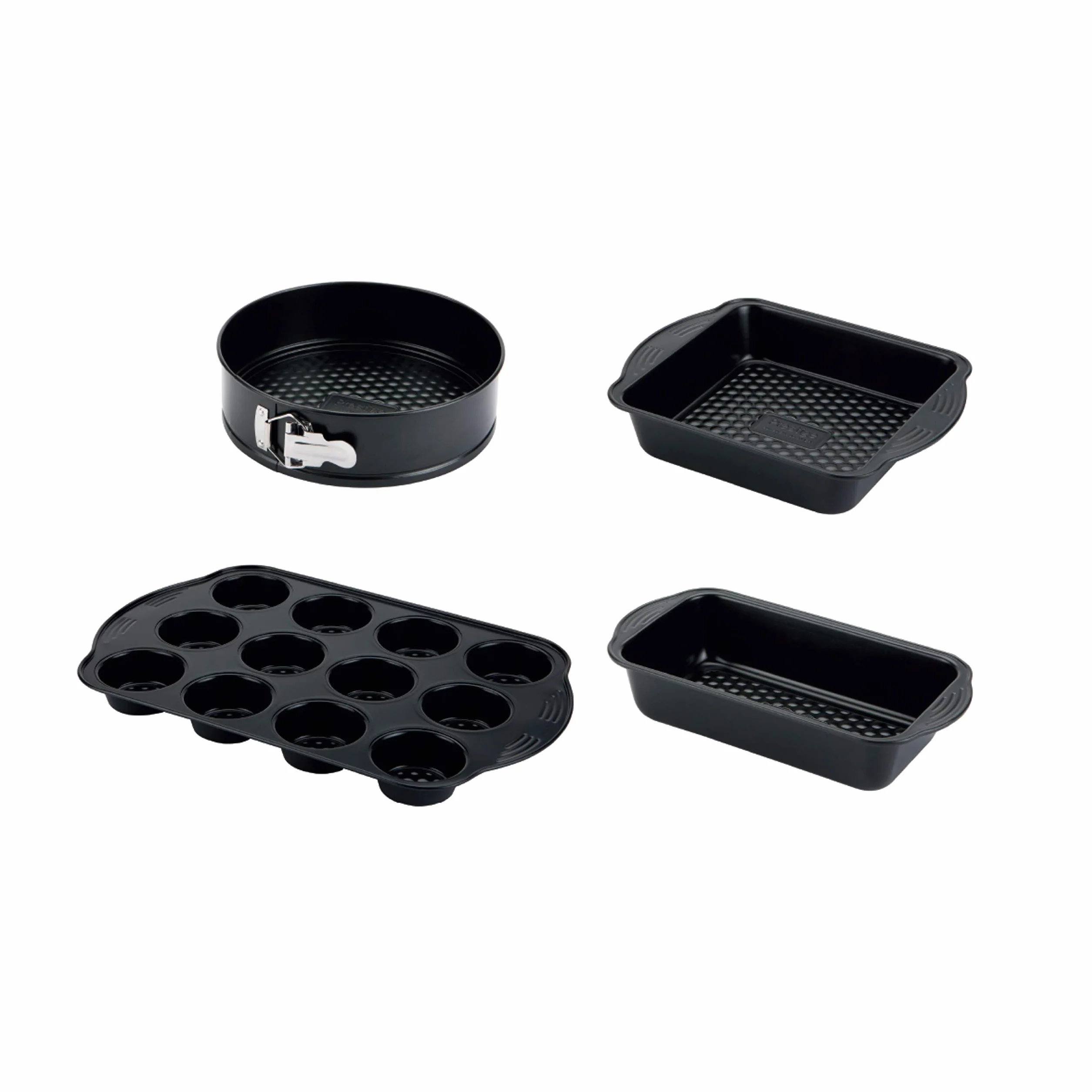 PRESTIGE, Aerolift - Juego de 4 utensilios para hornear, antiadherentes, base de cojín, apto para refrigerador, congelador y lavavajillas, acero al carbono, 9 moldes de resorte, 8 moldes cuadrados