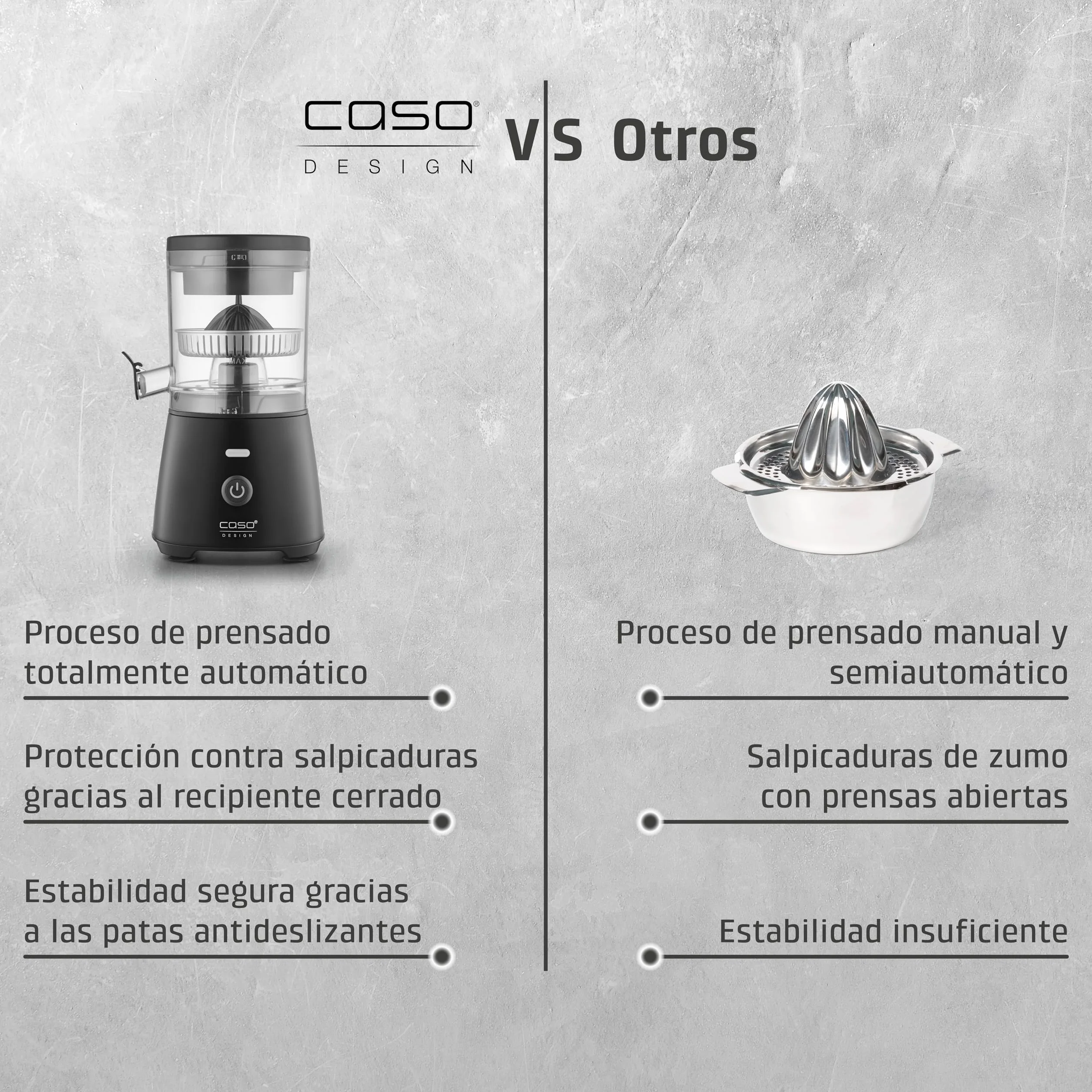 CASO CP 400 Lift - Exprimidor Eléctrico con cono universal para Naranjas y Cítricos, 300W, antisalpicaduras, alta extracción de zumo, pies con ventosa, libre de BPA, apto para lavavajillas,