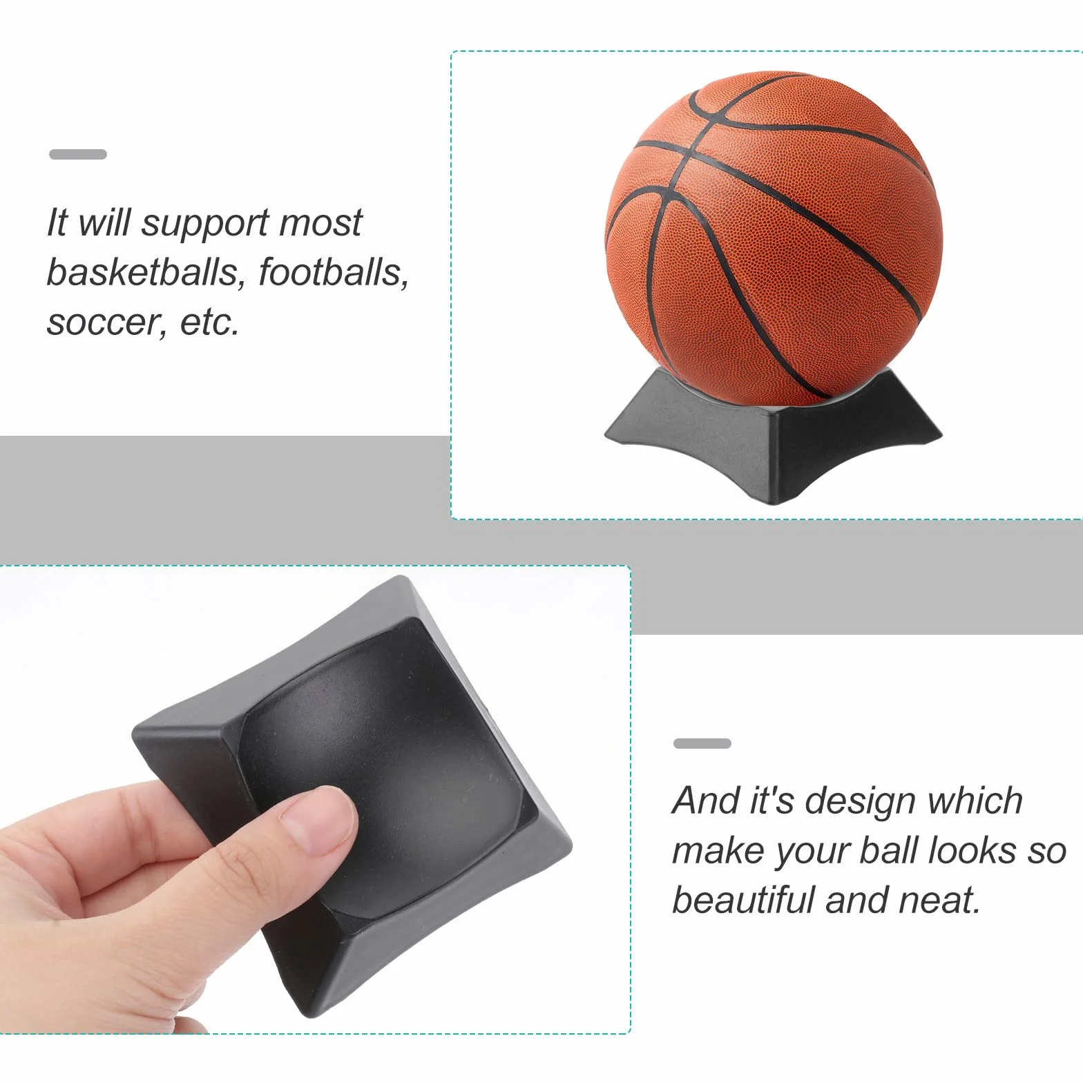 Porta Balones de Plástico Negro 9 Piezas para Exhibición y Almacenamiento de Balones de Fútbol y Baloncesto