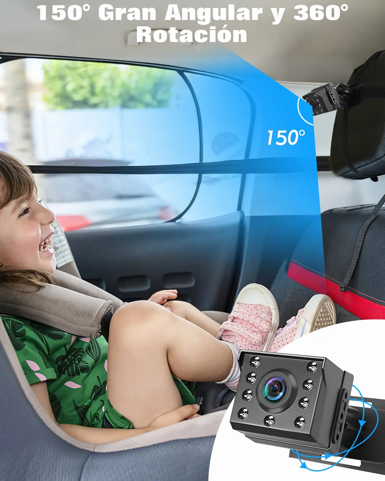 Zacro Cámara Bebé Asiento Trasero HD 1080P - Espejo Retrovisor Bebé Coche Pantalla 4.3'' - Monitores de Bebé para Coche con Función de Visión Nocturna, Ángulo de Visión Amplio