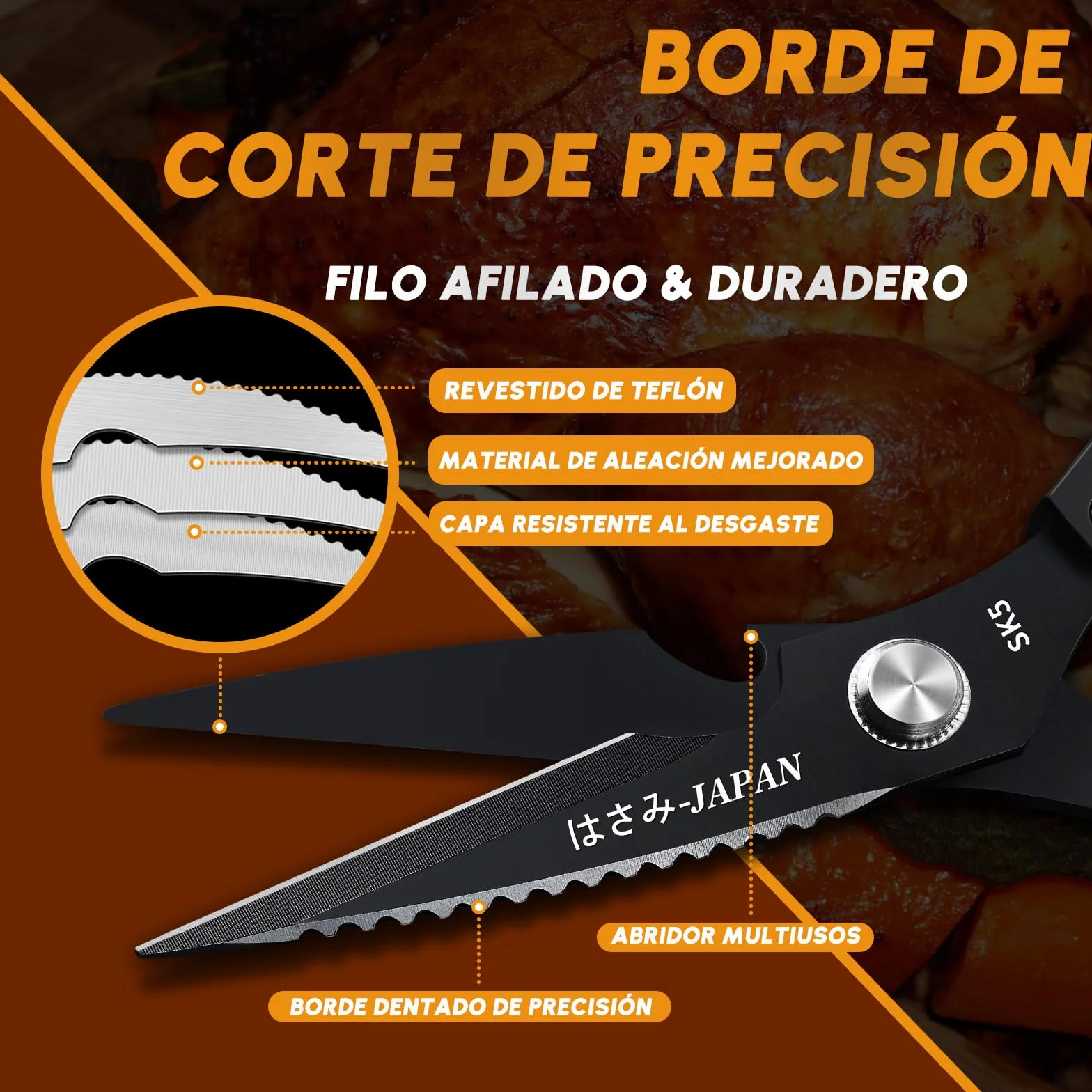 Dream Reach Tijeras de Cocina, Multifuncionales Tijeras de Cocina de Acero Inoxidable para Carne, Aves, Verduras, Hierbas, Nueces y Barbacoa