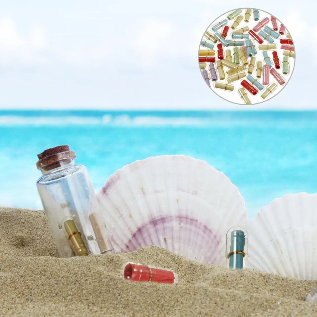 VALICLUD 50piezas Mini Botellas De Plástico Transparente Para Mensajes Cápsulas De Deseo Mixtas Frascos Pequeños Para Amistad y Decoración