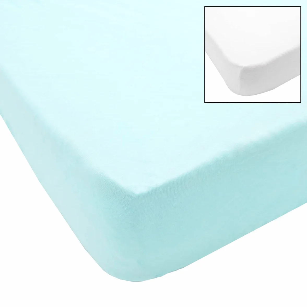 Babycalin - Set de 2 sábanas bajeras, 70cm x 140cm, Blanco/ Turquesa