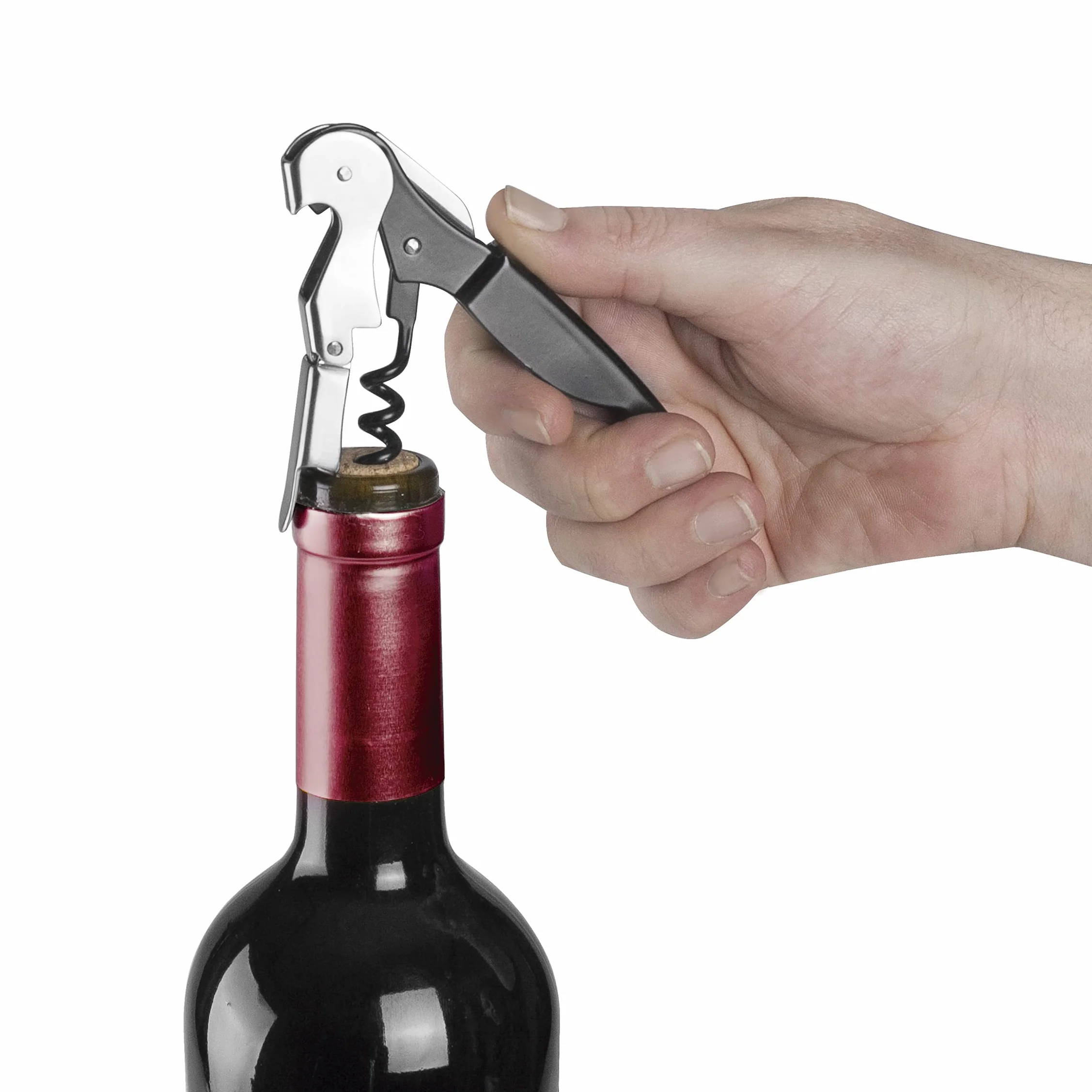 LACOR, 63044, Sacacorchos Camarero Luxe, Acero Inoxidable, Sacacorchos, Abridor de Botellas y Cuchilla corta Cápsulas, Abridor de Vino y Cerveza, 3 en 1, Negro