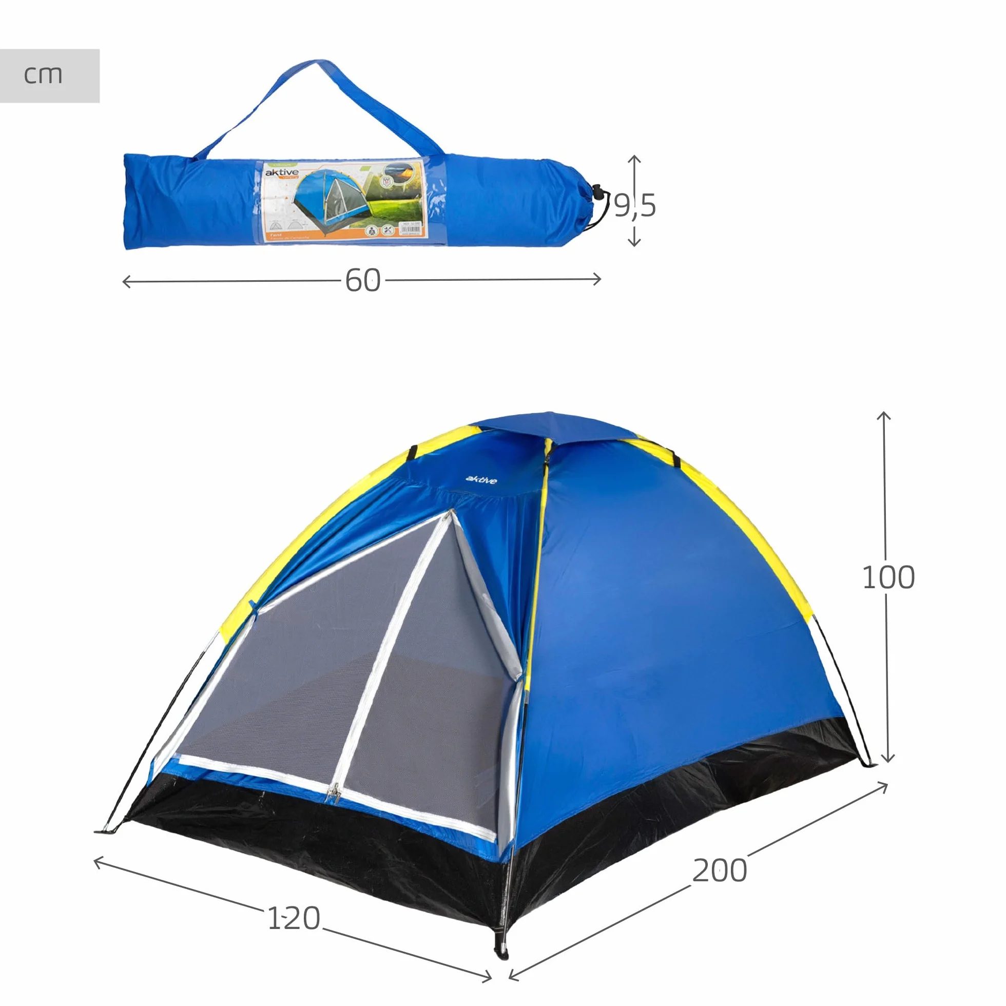AKTIVE Tienda campaña Dome 2 Personas 200 x 120 x 100 cm Multicolor