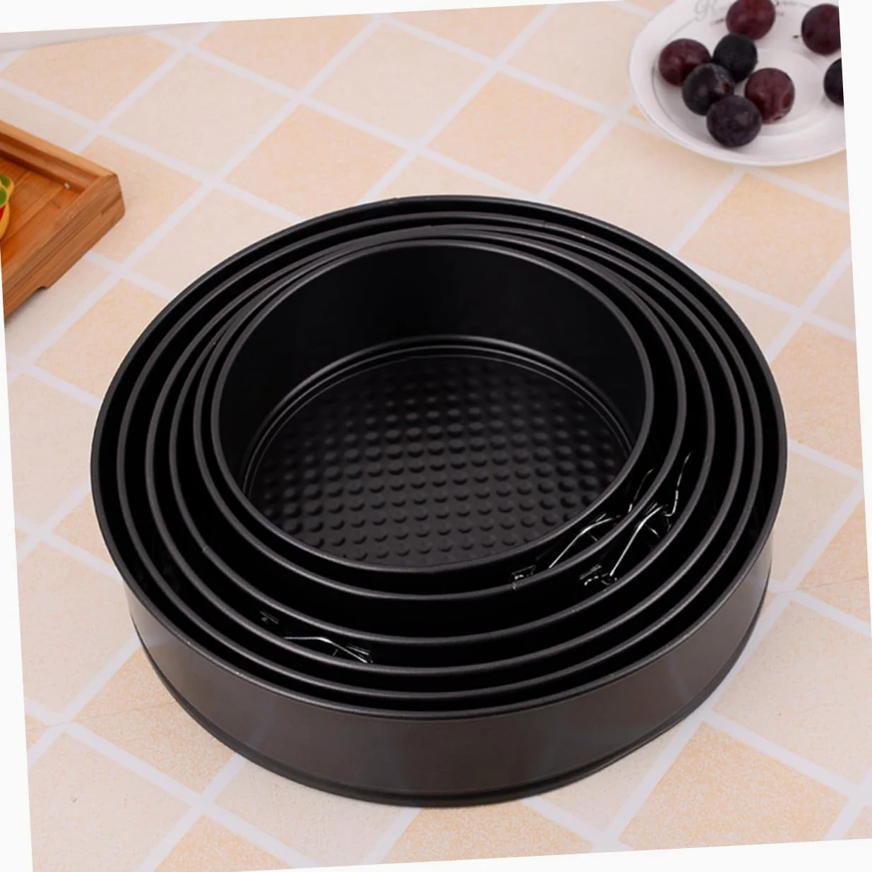 Moldes Redondos Antiadherentes Acero al Carbono 6 Piezas Pasteles | Negro, Aptos para Tarta y Bizcocho, Uso en Casa y Boda, Fondo Tipo Panal