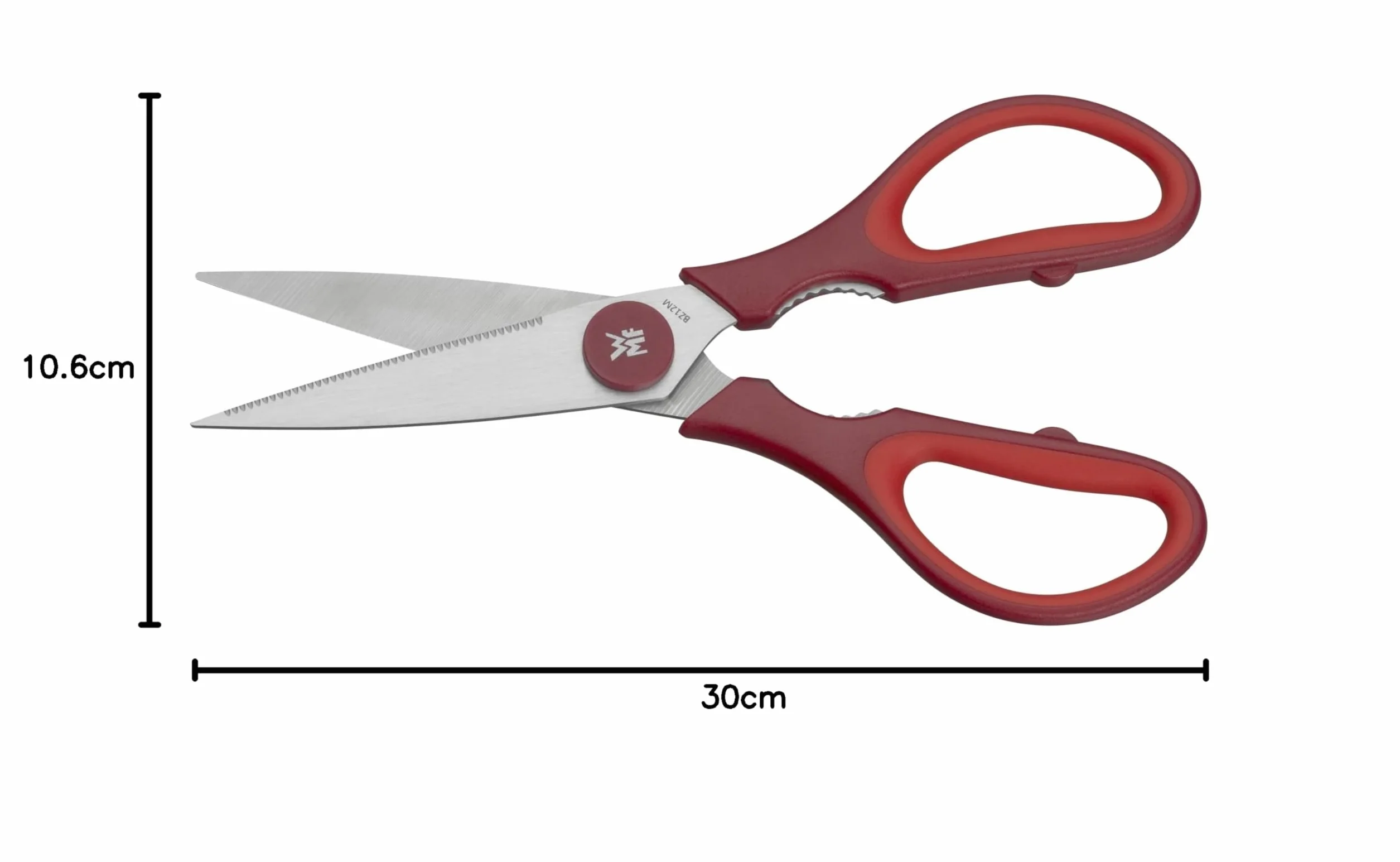 WMF Touch - Tijeras de Cocina 21 cm, Tijeras para el Hogar con Corte de Sierra y Abridor Integrado, Aptas para Diestros y Zurdos, Acero Inoxidable Cromargan, Rojo