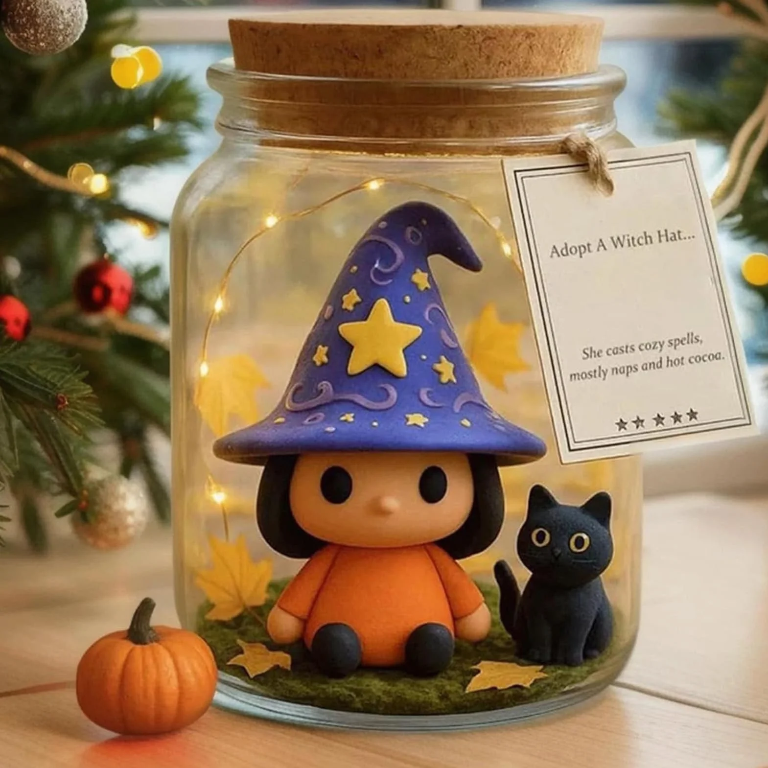Genérico Tarro con Figura De Halloween - Bruja y Gato en Tarro,Regalo De Fiesta Centro De Mesa De Halloween Accesorios para Baño Fotografía Dormitorio Cocina Salón Estudio