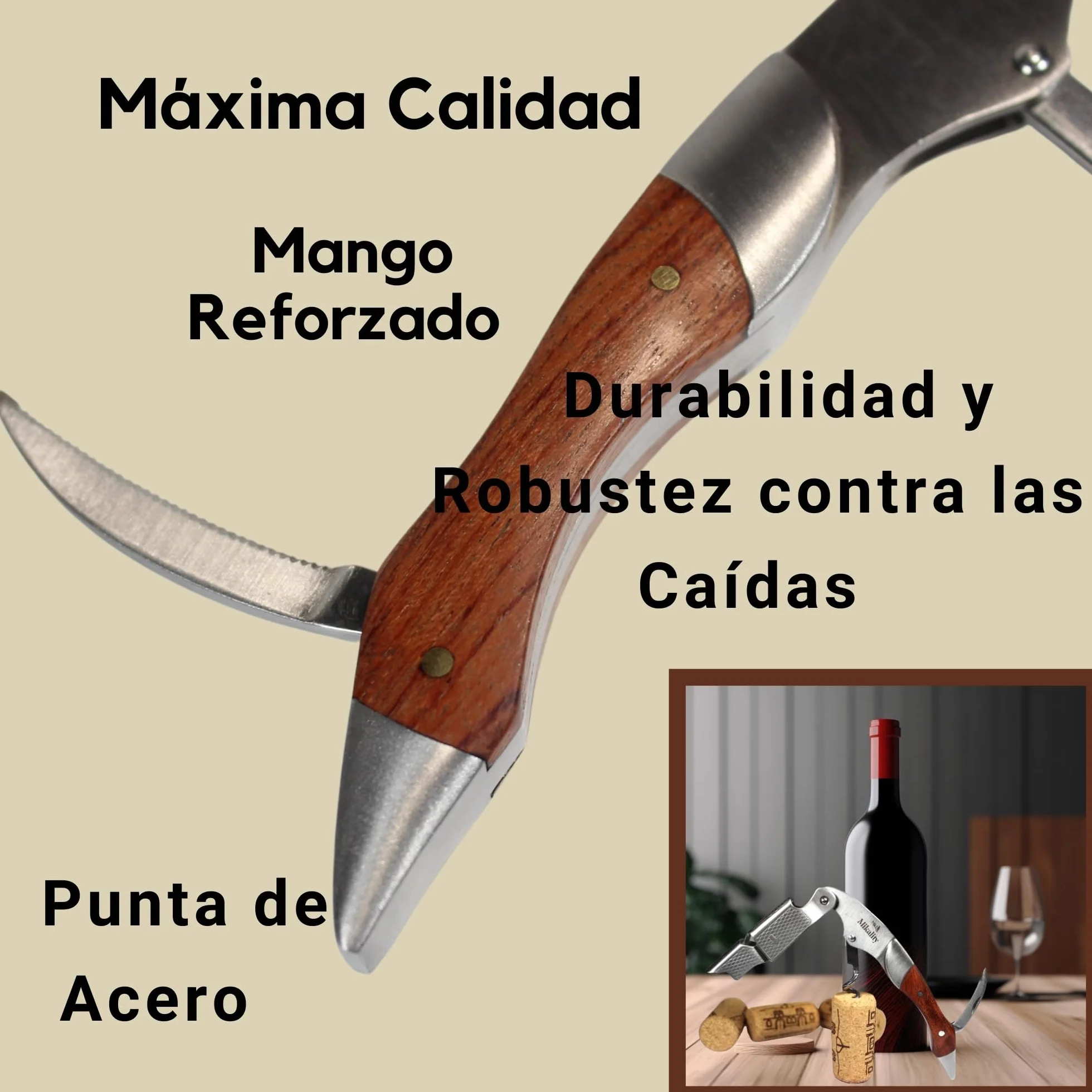 Abridor De Vino con funda, Sacacorchos Camarero, De Acero Inoxidable y Madera, Cuchilla Dentada, Abrebotellas, Accesorios De Vino profesional, Regalos, Cocina y Bar