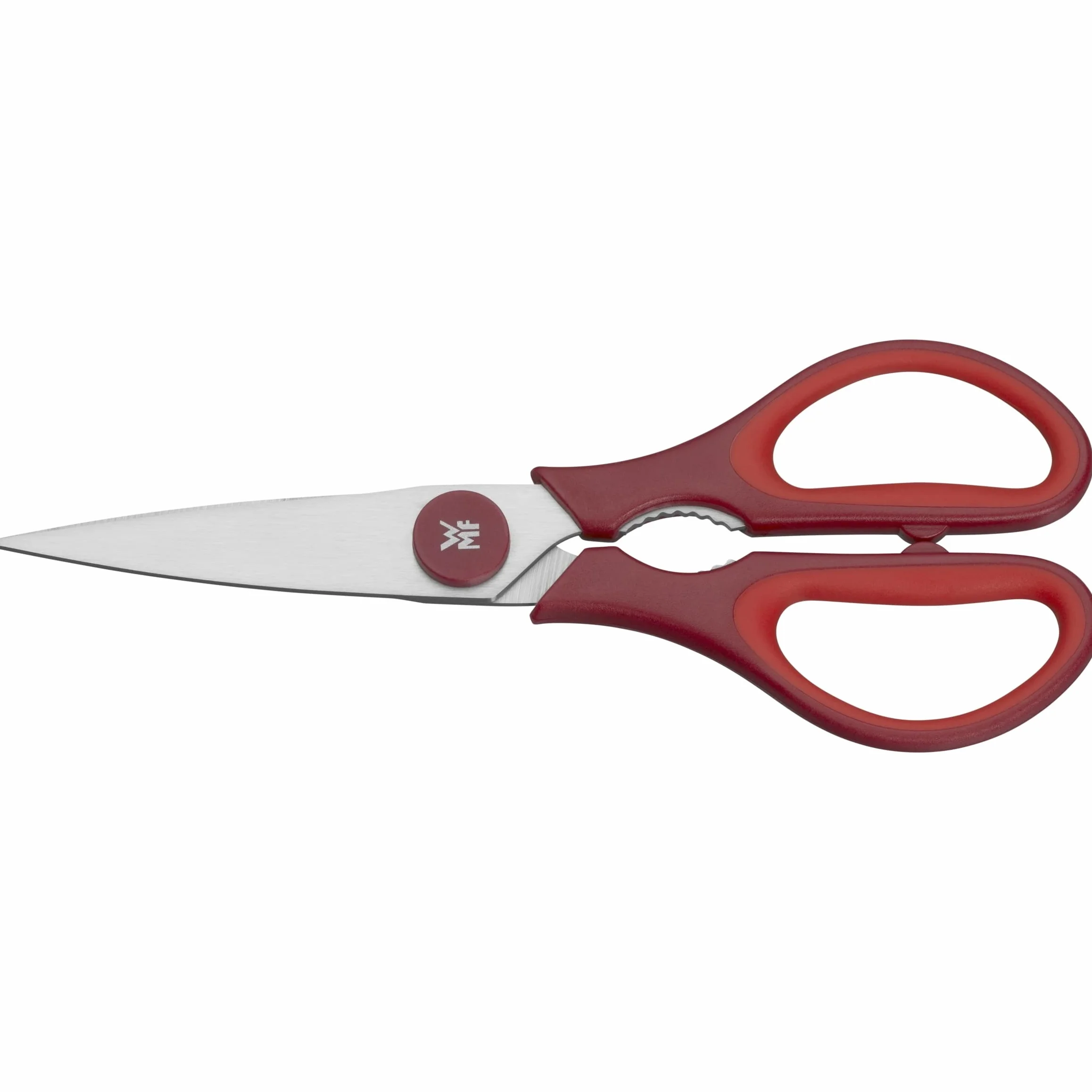 WMF Touch - Tijeras de Cocina 21 cm, Tijeras para el Hogar con Corte de Sierra y Abridor Integrado, Aptas para Diestros y Zurdos, Acero Inoxidable Cromargan, Rojo