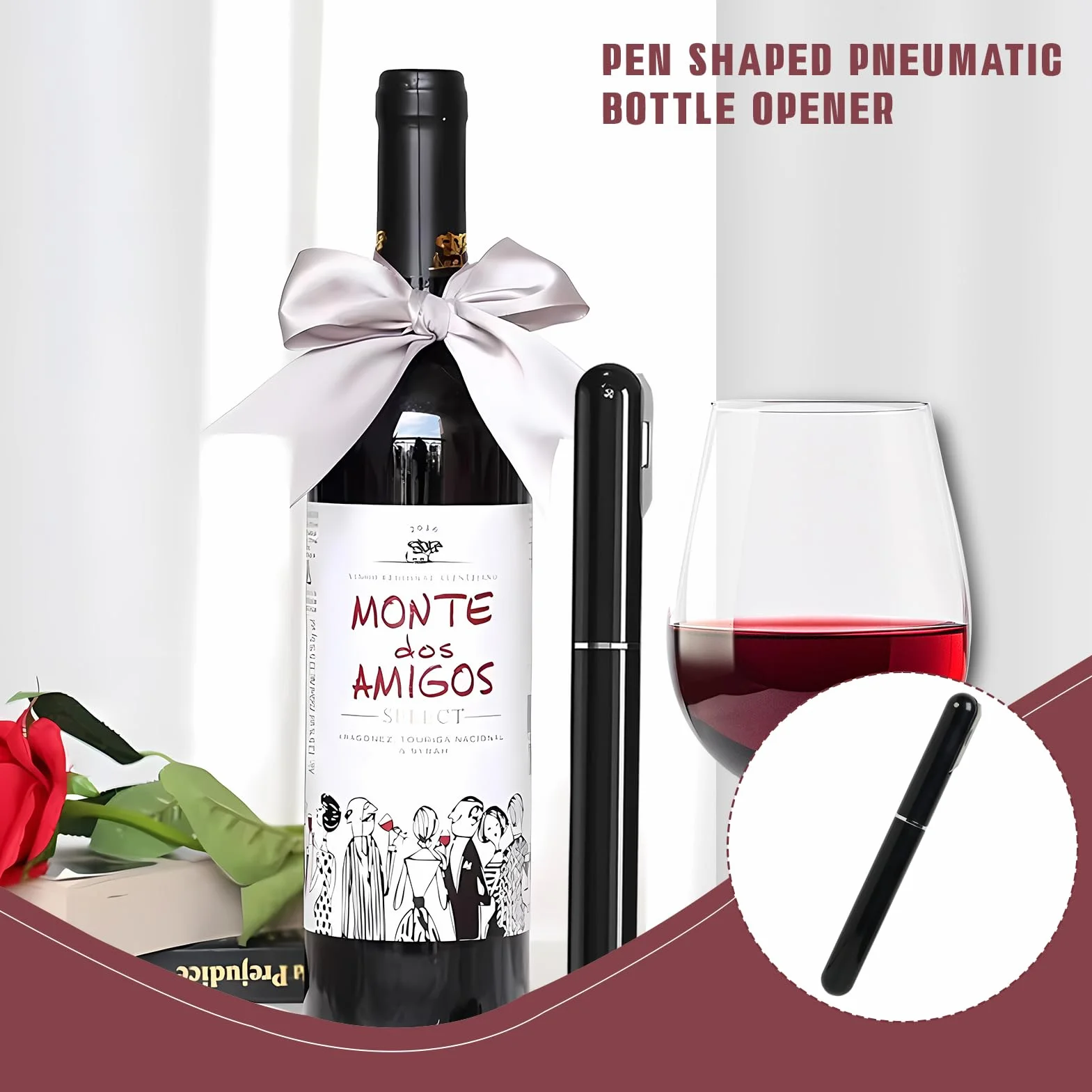 Abrebotellas de Vino con Presión de Aire 2 en 1, Incluye Cortador de Papel de Aluminio, Sacacorchos Portátil y Ligero, Ideal para Viajes, Camping y Celebraciones, para Amantes del Vino