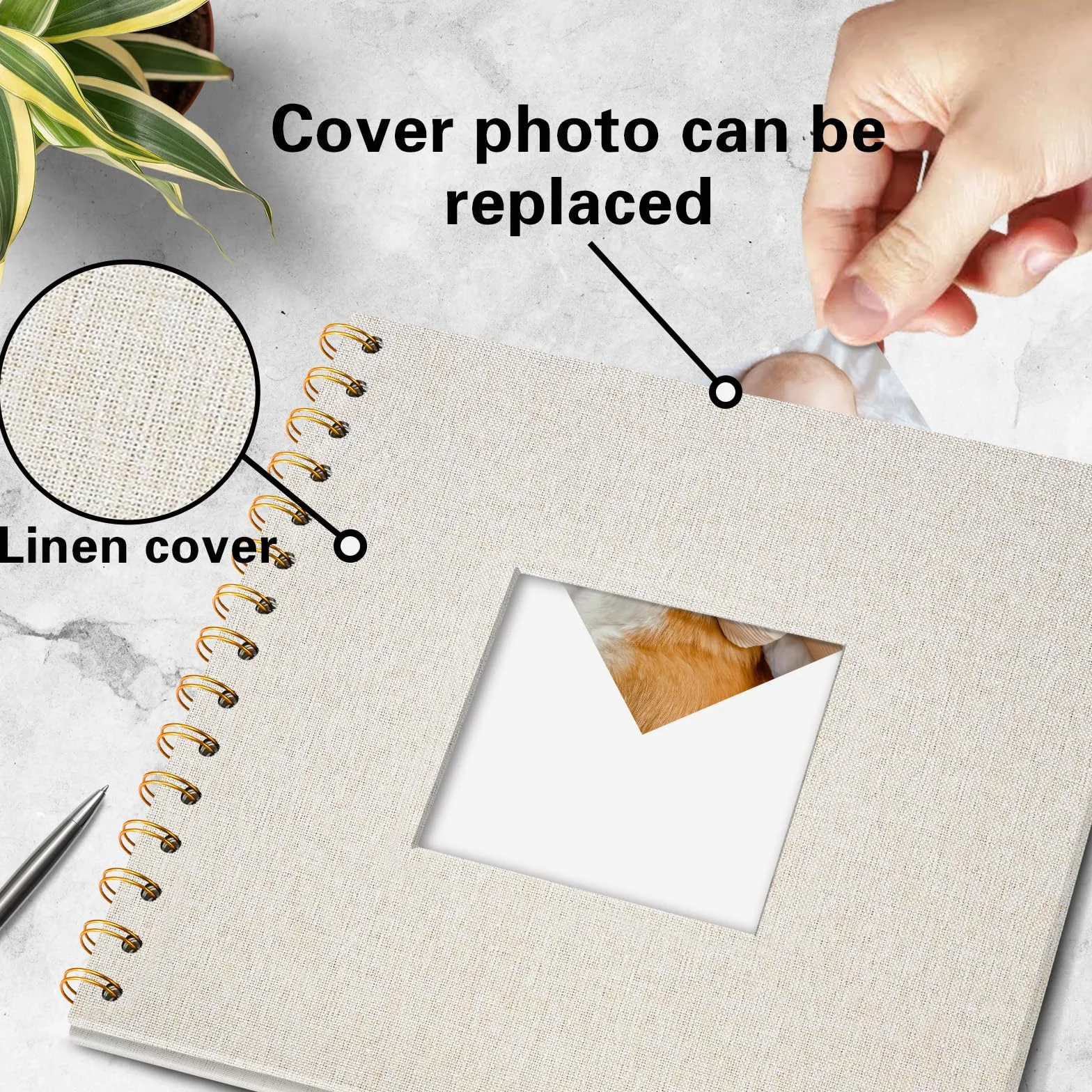 Vienrose Álbum de Fotos Scrapbook de Lino, 20,5 x 20,5 cm Álbum de Recuerdos con 40 Páginas Blancas DIY para Viajes en Familia Boda Navidad, Beige