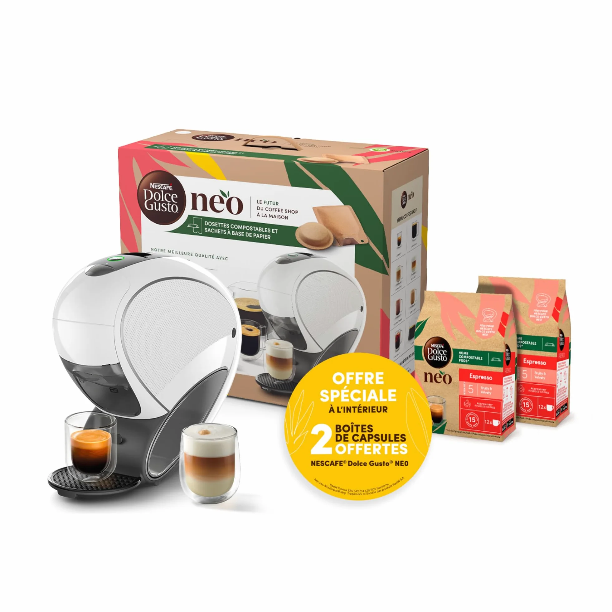 KRUPS Cafetera NESCAFÉ Dolce Gusto, Dosis compostables y bolsas de papel reciclable, Conectada, Neo Blanco, YY5499FD