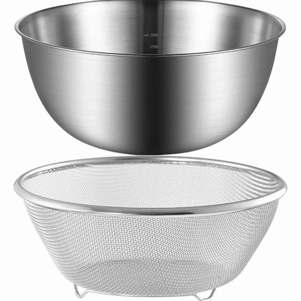 Healeved Colador De Acero Inoxidable Cuenco De Limpieza Ideal Para Arroz Frutas y Verduras