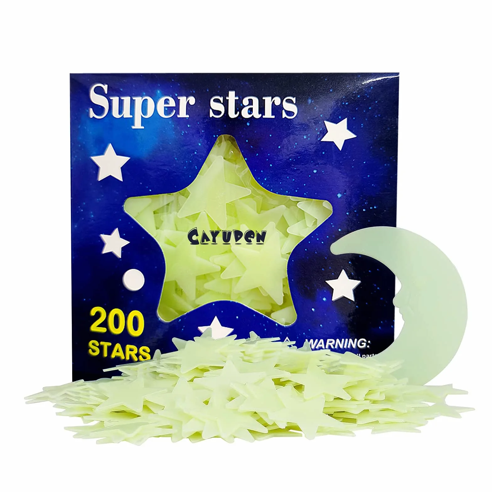 CAYUDEN 201pcs Estrellas Fluorescentes Pegatinas de Pared Infantiles Plástico para Techo con Luna