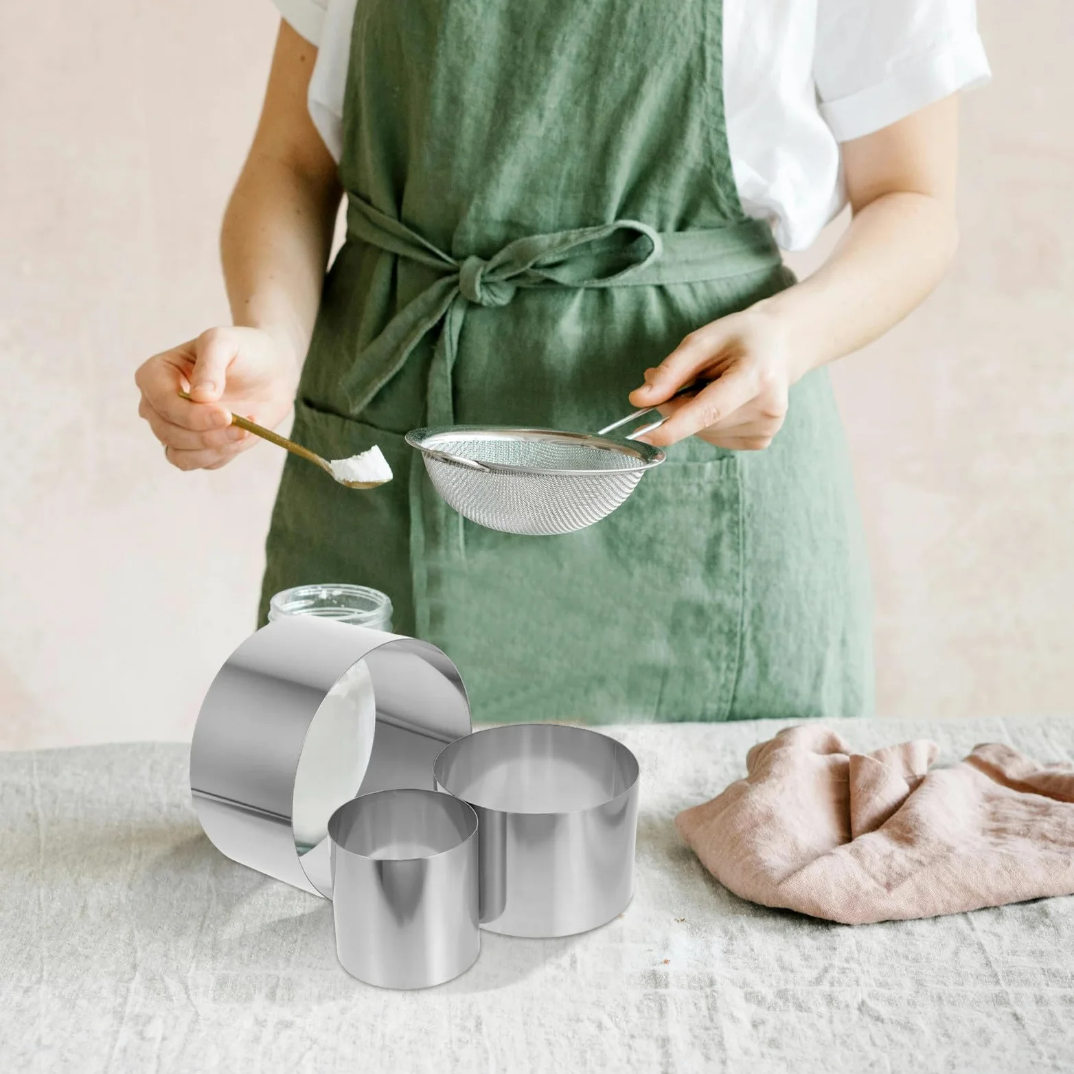 IMIKEYA Molde Redondo de Acero Inoxidable para Repostería, 3 Piezas Altura de 10cm, Fácil de Usar y Versátil para Fiestas de Cumpleaños y Bodas