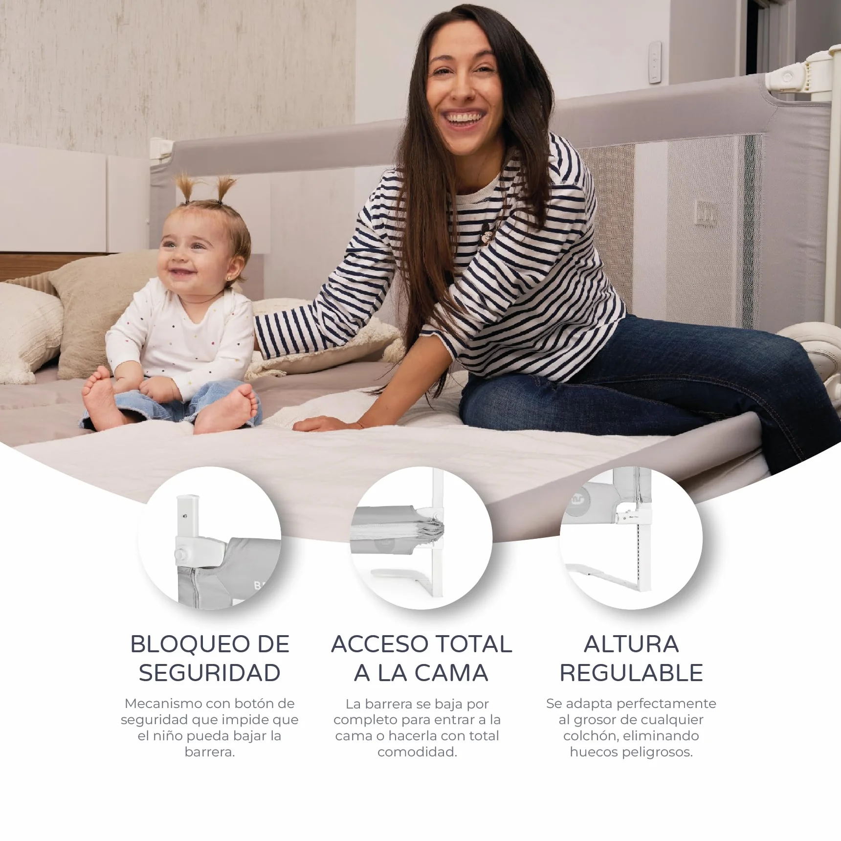 ms BabyWorld – Barrera Tall – Barrera de Seguridad para Bebé | 90/150/190 cm con Enganches Incluidos | Extra Alta y Resistente | Mecanismo de Bajada Seguro | Fácil Instalación | (190)