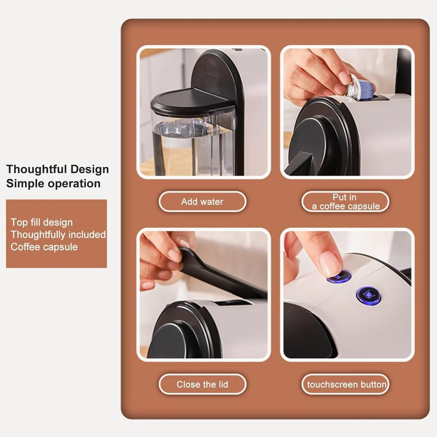Máquina de café espresso, cafetera totalmente automática, tanque de agua de 800 ml, bomba italiana ODE de 20 bares, compatible con cápsulas Nespresso, molinillo compacto para uso doméstico
