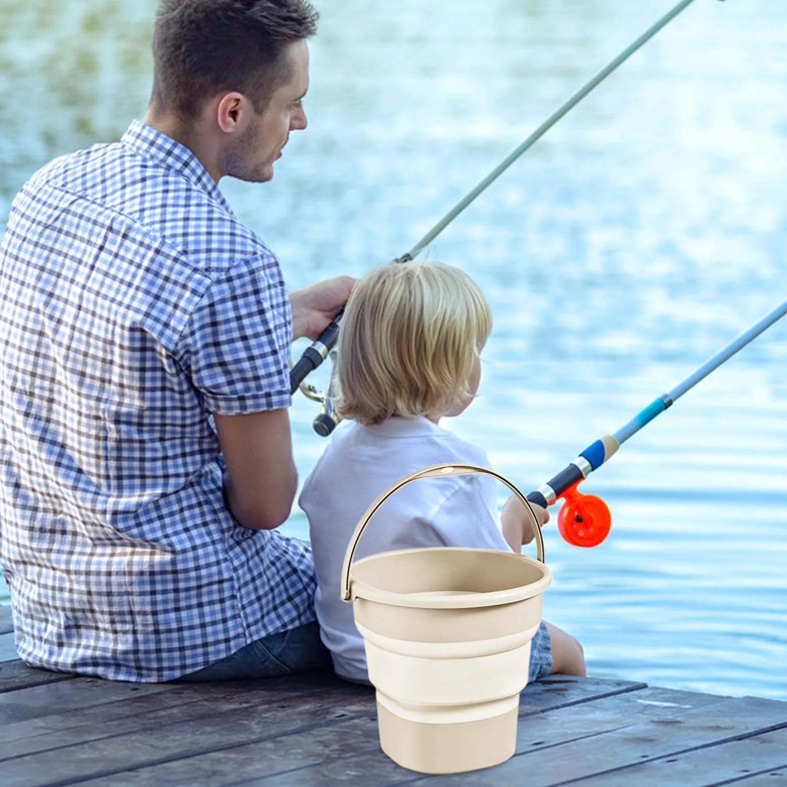 Cubo de agua plegable portátil de 9 litros para lavado de autos, hogar, pesca y viajes