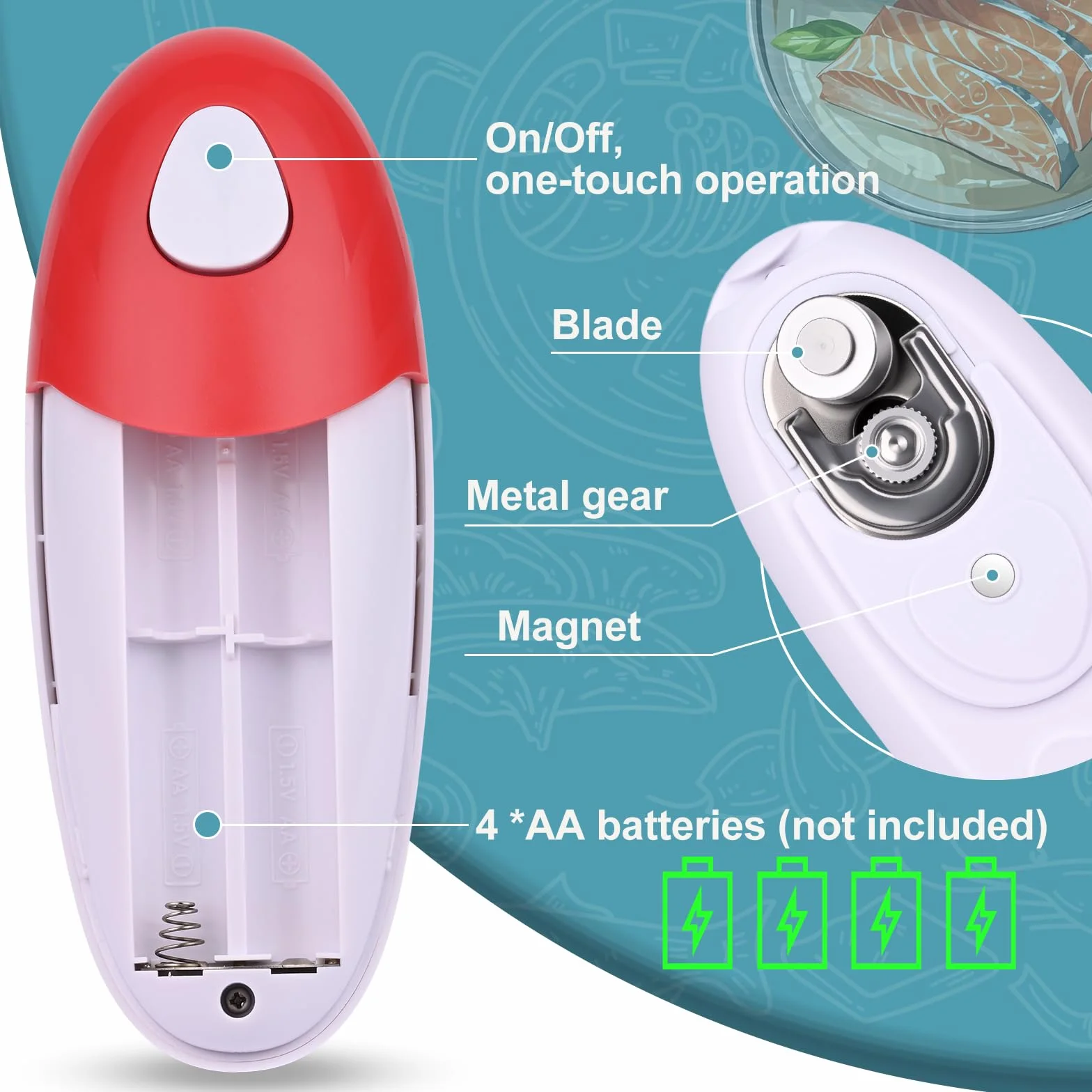 Abrelatas eléctrico, abrelatas, rotación automática de 360° y parada automática, con borde liso, funciona con pilas, ayudante de cocina para cocineros, ancianos, niños y heridos (negro)