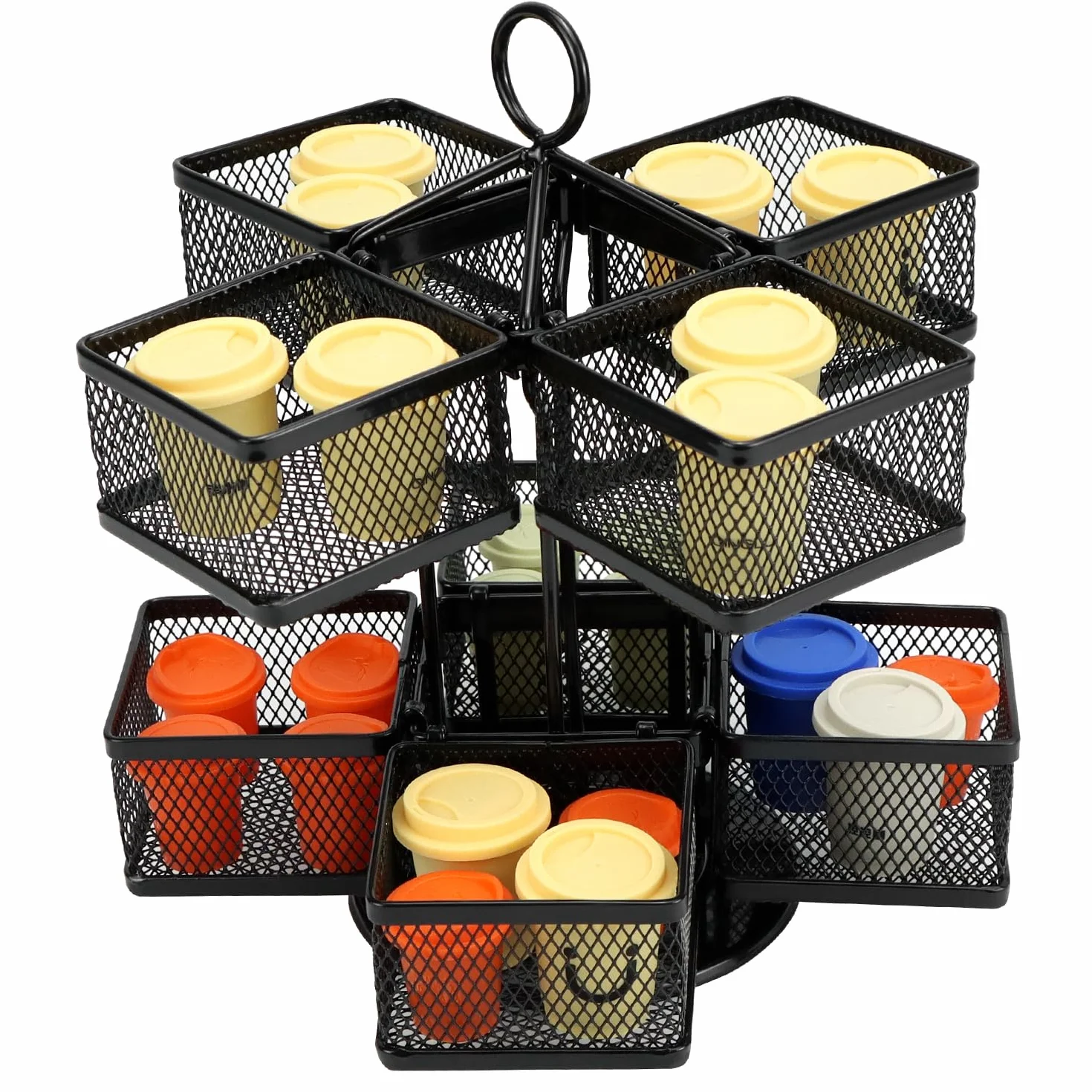 QWORK® Soporte metálico para bolsitas, caja de té giratoria para hasta 96 bolsitas de té