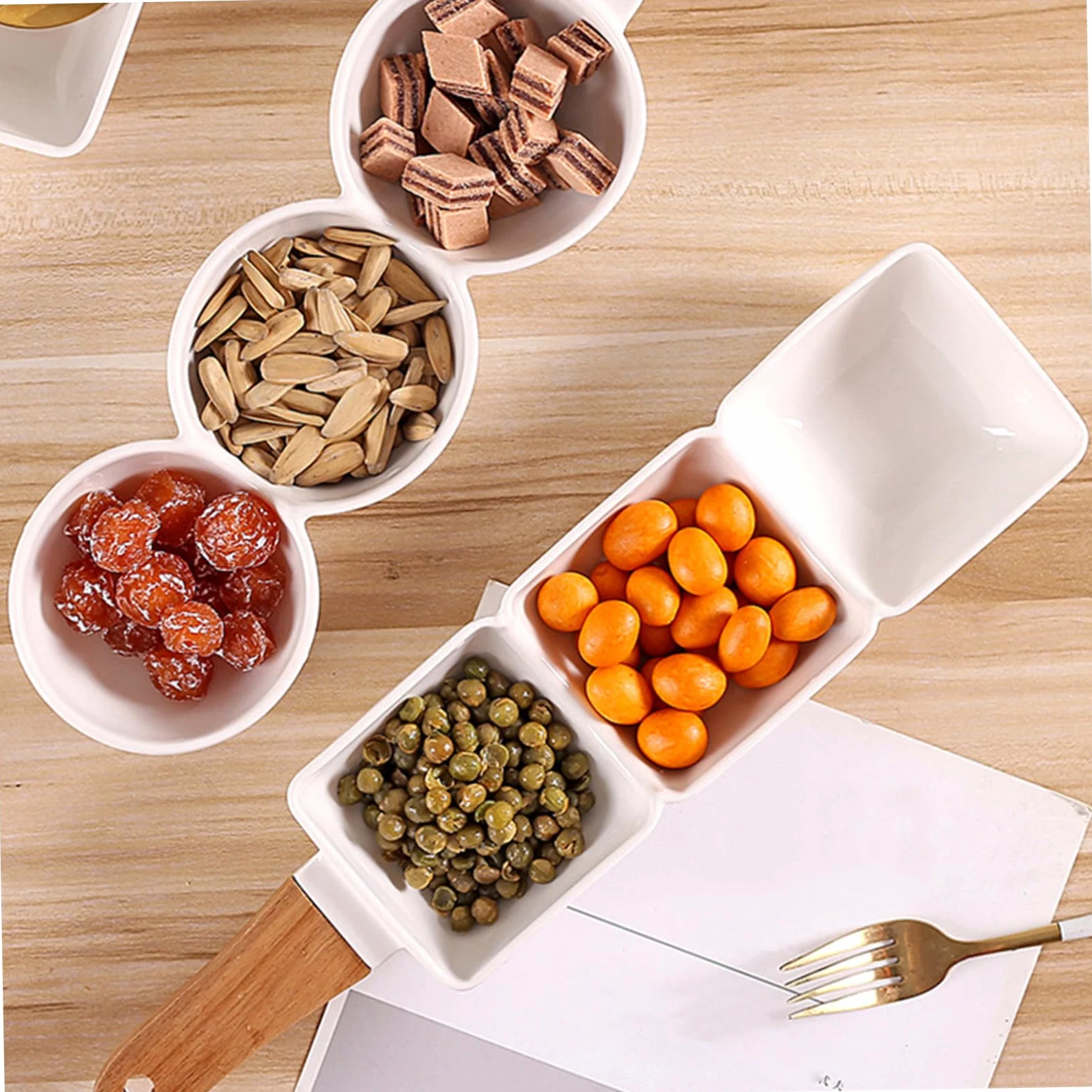 LIFKOME 2 piezas Bol de Cerámica de Compartimentos con Mango para Snacks y Frutas para Salsas y Aperitivos Casa o