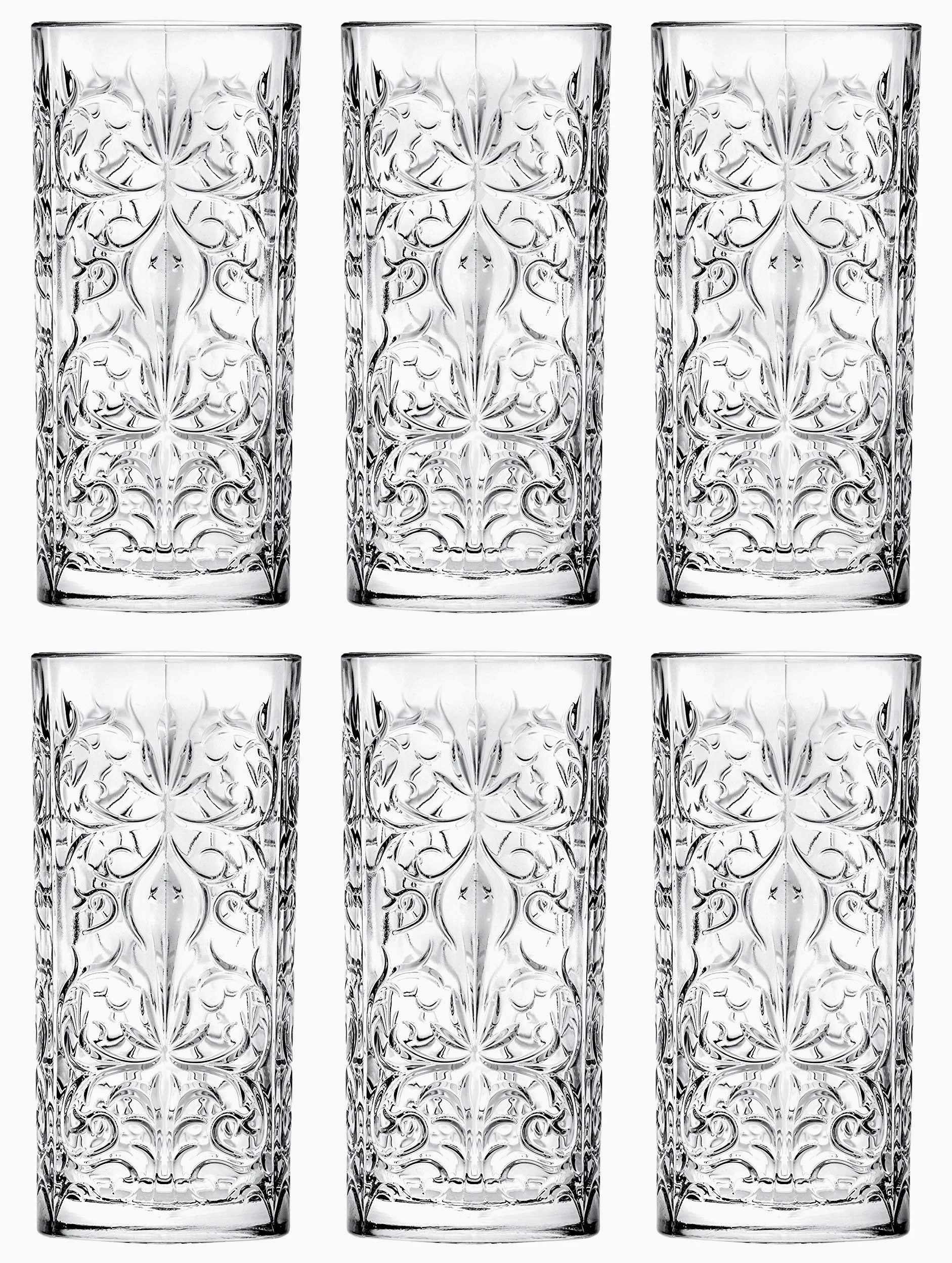 Barski Highball – Juego de 6 vasos Hiball – Cristal – Hermoso diseño de tatuaje – Vasos para beber – para agua, jugo, vino, cerveza y cócteles – 13 onzas, fabricado en Europa