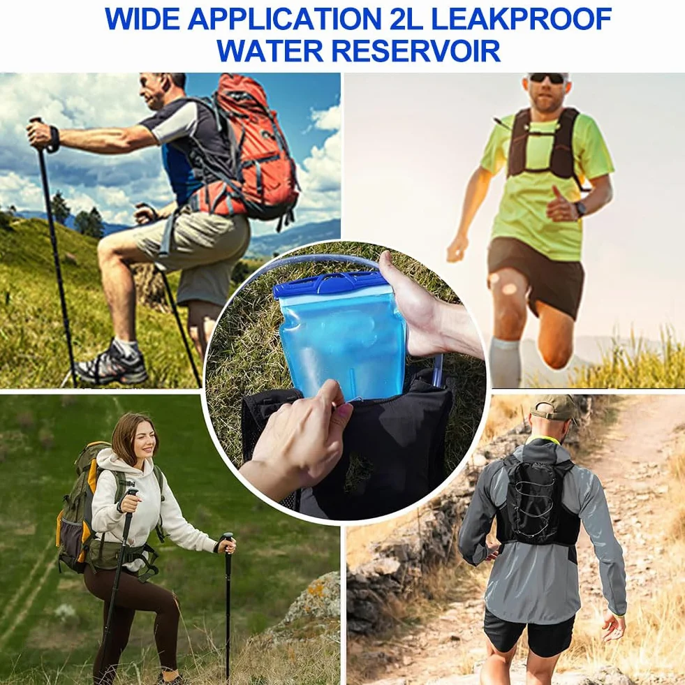 2L Bolsa de Hidratación, Soft Reservoir, Bolsa de Agua, Depósito de Agua a Prueba de Fugas para, Ideal para Ciclismo, Senderismo, Carrera, Camping y Escalada
