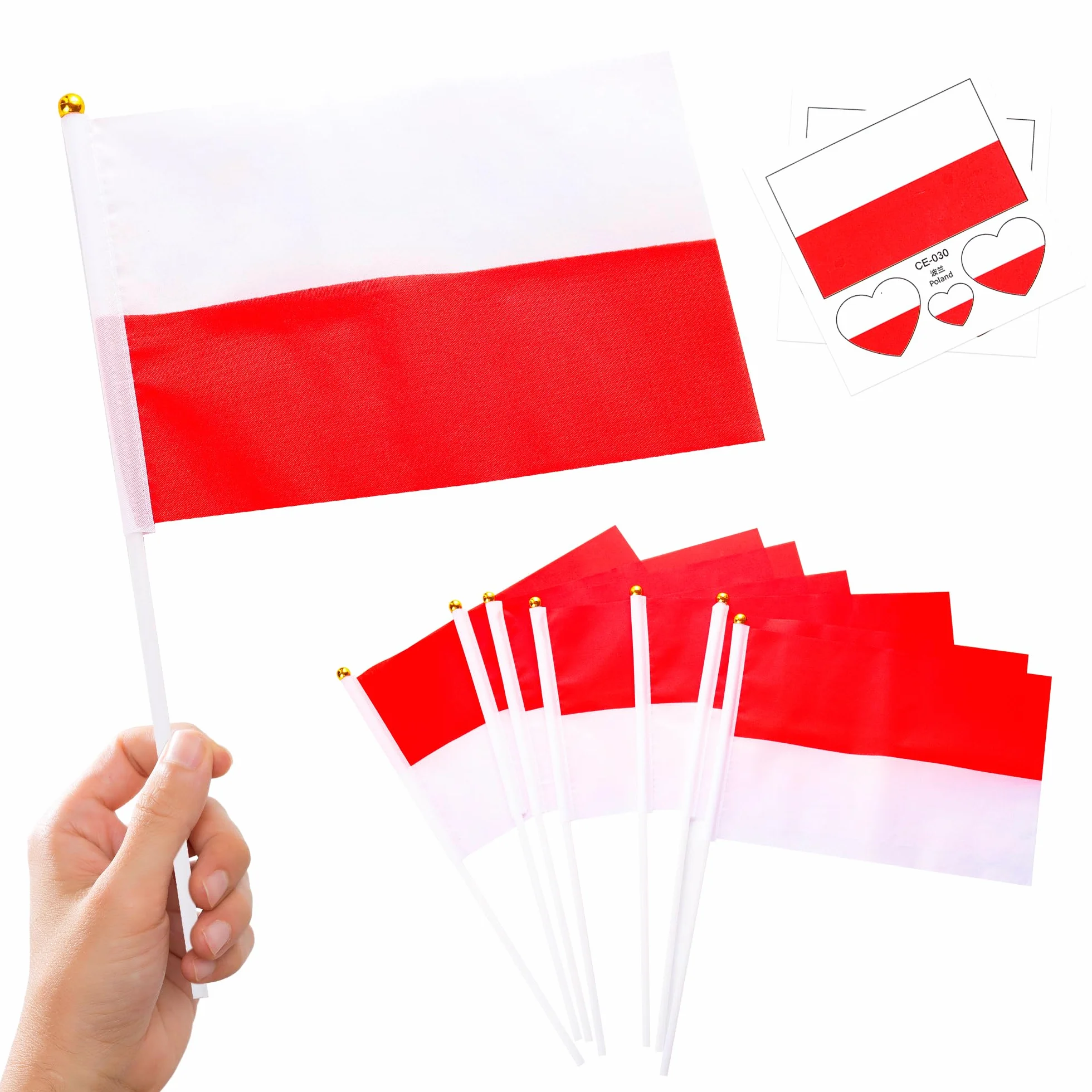 Banderas Pequeñas de Polonia con Palo 10 Piezas Mini Bandera Polaca de Mano para Mundial Fútbol 2026 Fiesta Nacional