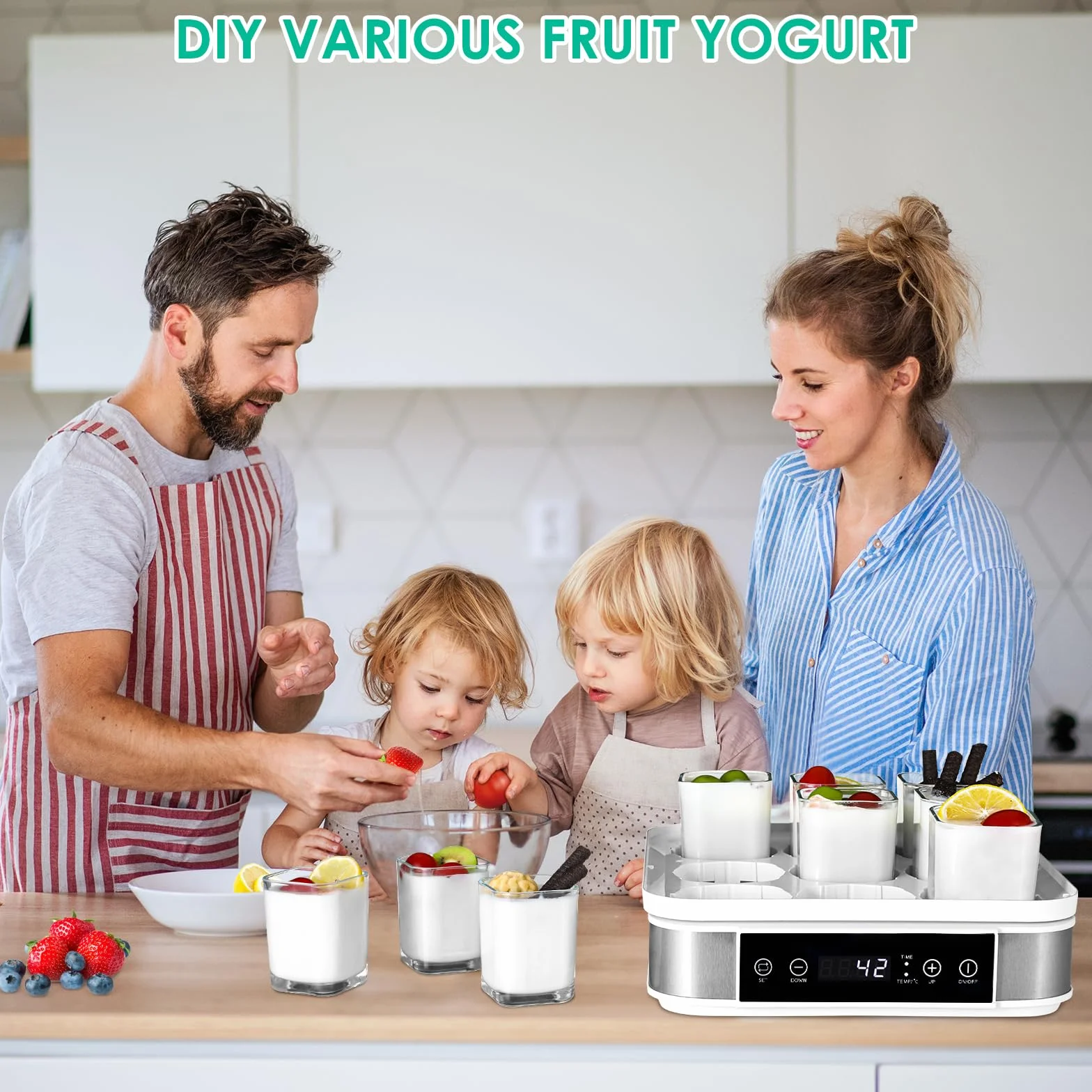 Yogurtera, Yogurtera Eléctrica, Maquina Para Hacer Yogur Casero, Yogurtera para Yogur, Queso Fresco y Queso Crema, con 9 Tarros de 170 ml con Tapa, con Temporizador, Termostato Ajustable, 40 W