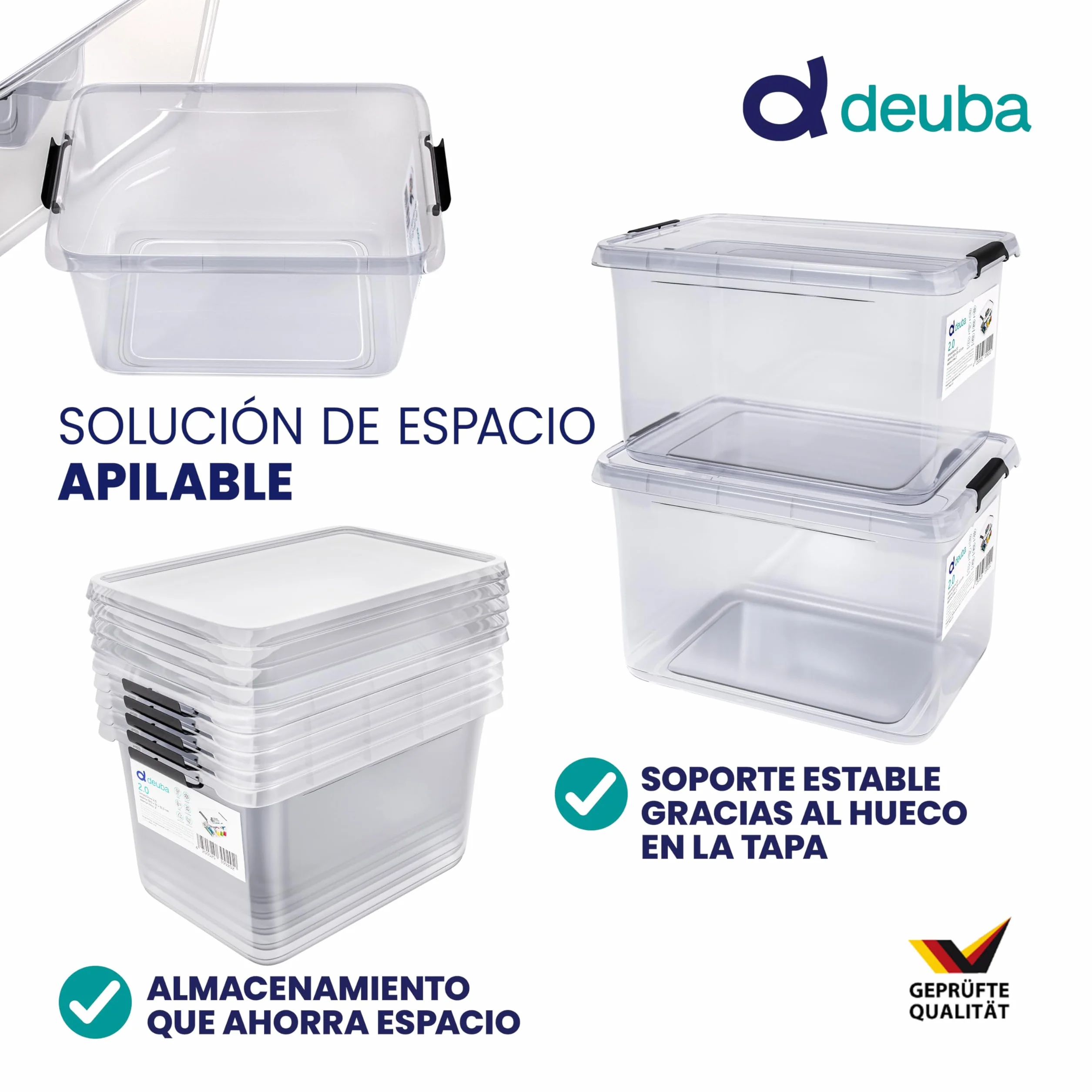 Deuba® 10x Cajas de Almacenaje con Tapa Apilables 2L Transparentes Juguetes Cocina Dormitorio libre de BPA Alimentos