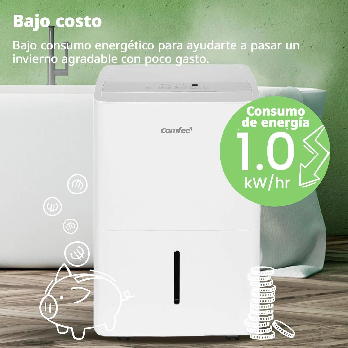 COMFEE’ Deshumidificador de humedad 50L grandes espacios hasta 116 m2 / 250 m3 - Deshumificador Industrial Gran Capacidad - Silencioso Compacto y Bajo Consumo - Deshumificadores de Humedad interior