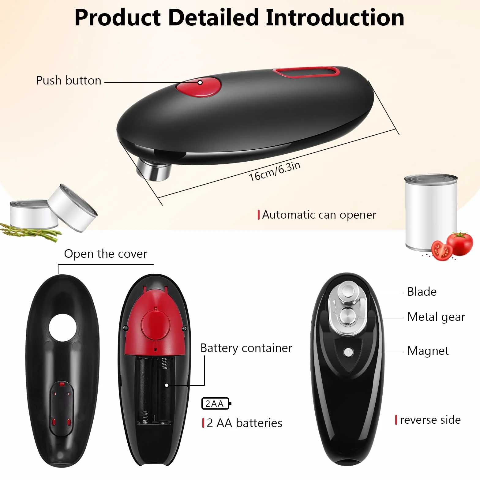 Abrelatas eléctrico, abrelatas automático One Touch 360 ° Rotación Automática Stop Utensilios de cocina para cocineros, personas mayores, niños y batería lesionada, por favor, pida por separado