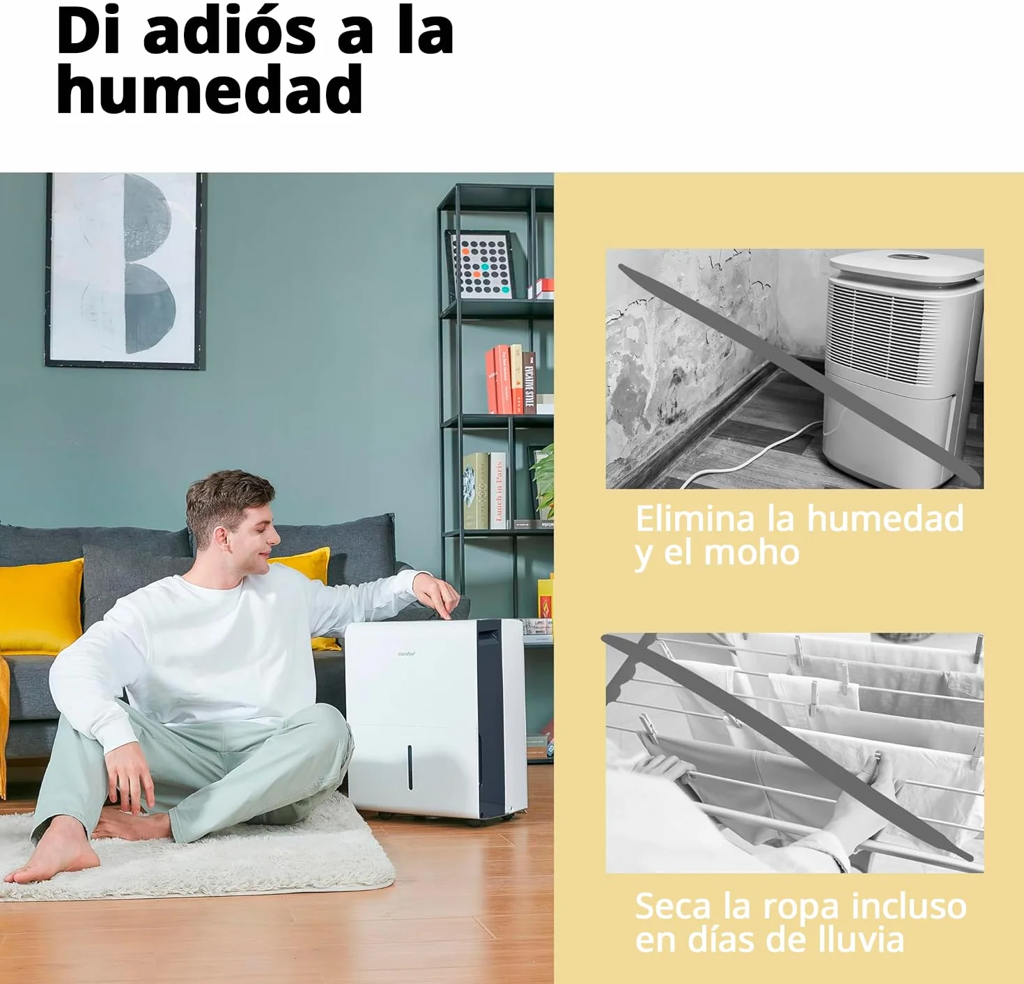 COMFEE’ Deshumidificador de humedad 50L grandes espacios hasta 116 m2 / 250 m3 - Deshumificador Industrial Gran Capacidad - Silencioso Compacto y Bajo Consumo - Deshumificadores de Humedad interior