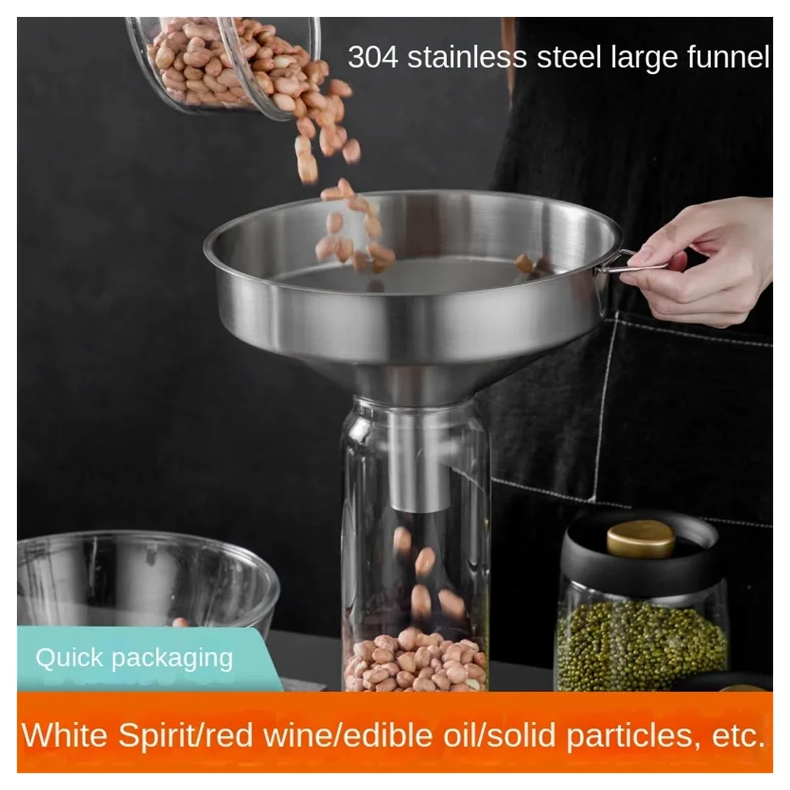Juego de embudos de Cocina de Acero Inoxidable de Gran diámetro, de Grado Industrial y Boca Extra Ancha for Uso Comercial y doméstico.(304 24 CM)