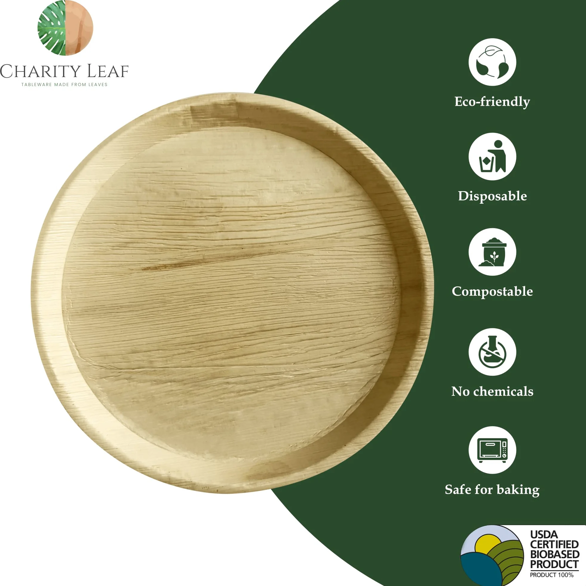Bandejas redondas desechables de hoja de palma de 15 pulgadas (25 piezas) de bambú, tablas desechables, vajilla ecológica para bodas, catering, eventos
